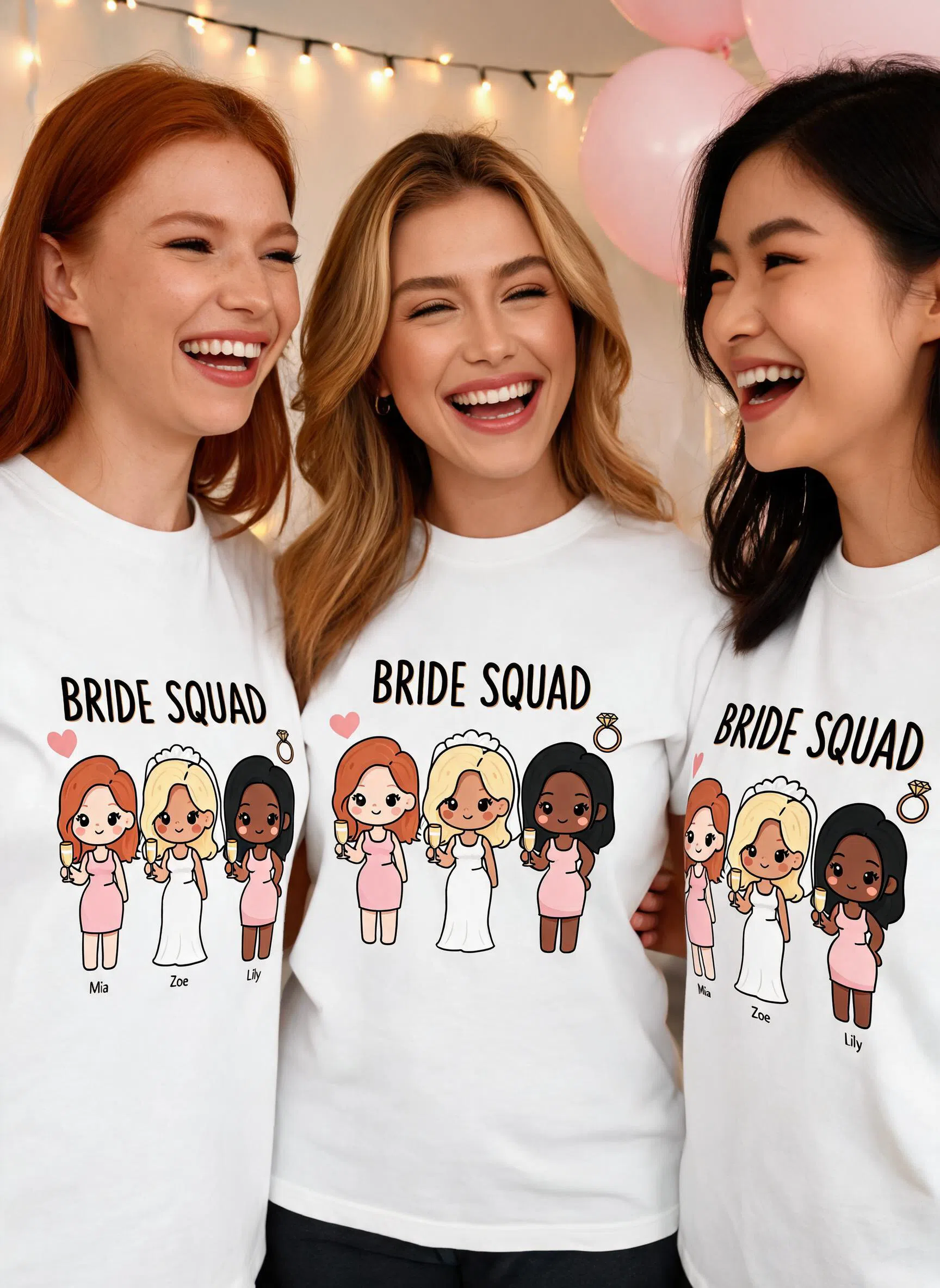 Bride Squad Personalized Bachelorette Shirt - Custom Photo & Names Matching Gift for Bride & Bridesmaids β White