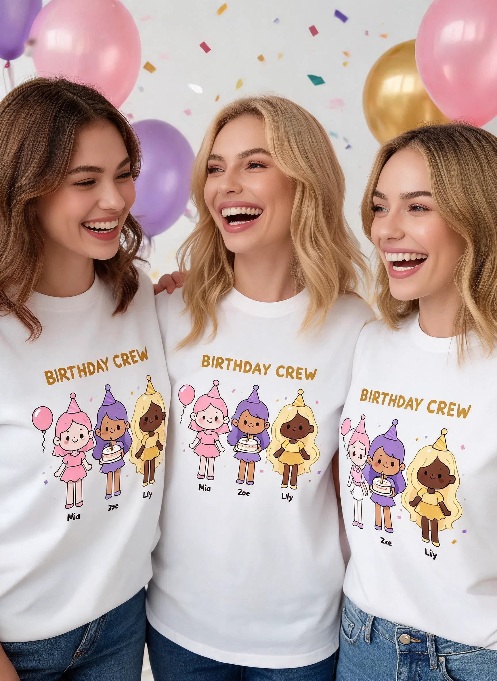 Birthday Crew Personalized Party Shirt - Custom Photo & Names Matching Gift for Best Friends — White