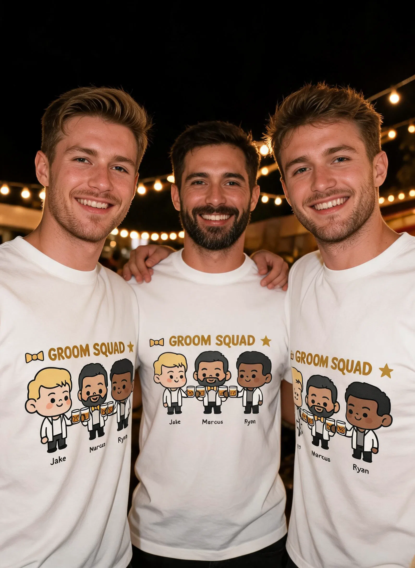 Groom Squad Personalized Bachelor Party Shirt - Custom Photo & Names Matching Gift for Groom & Groomsmen β White