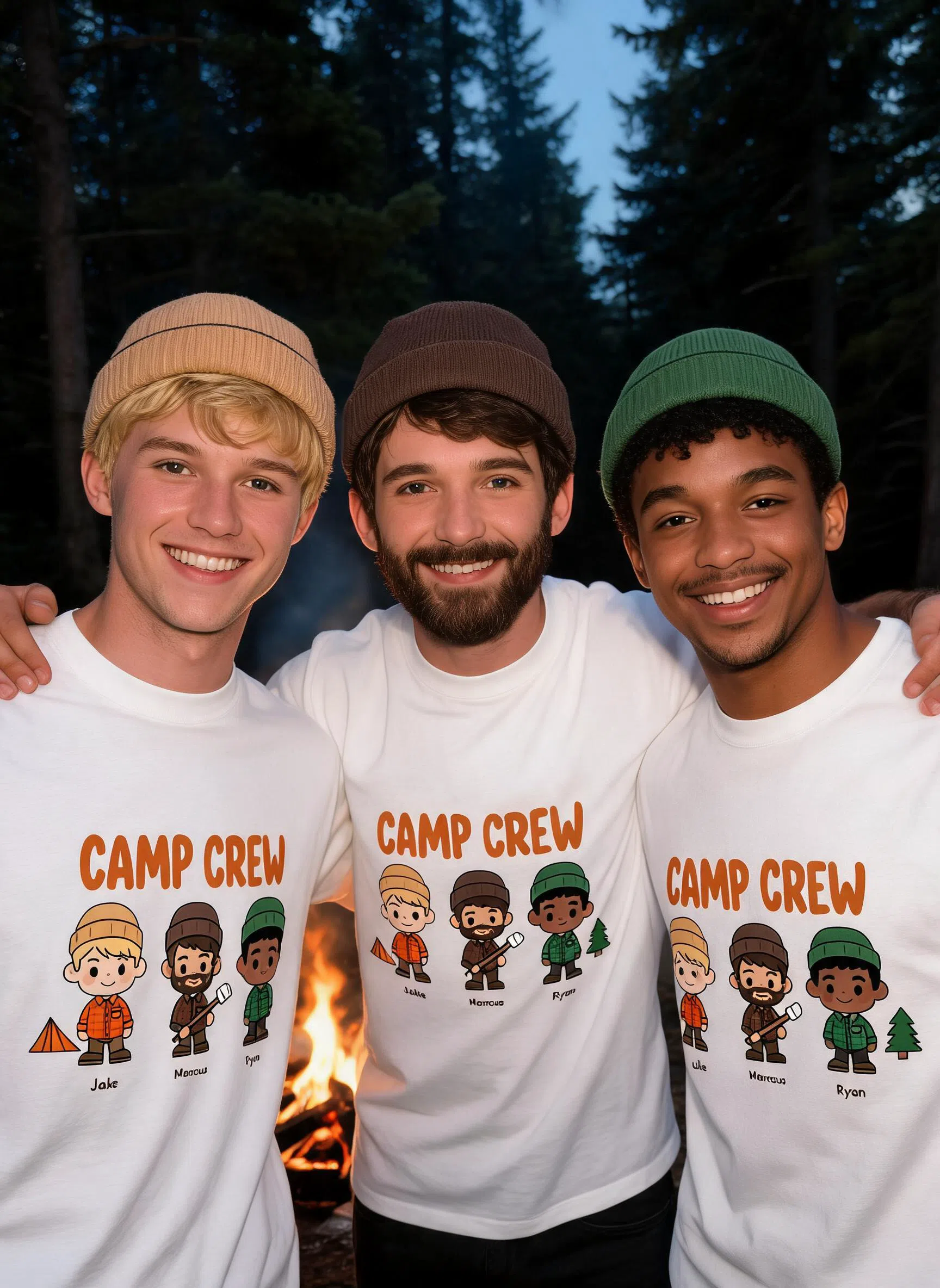 Camp Crew Personalized Camping Shirt - Custom Photo & Names Matching Gift for Best Friends β White