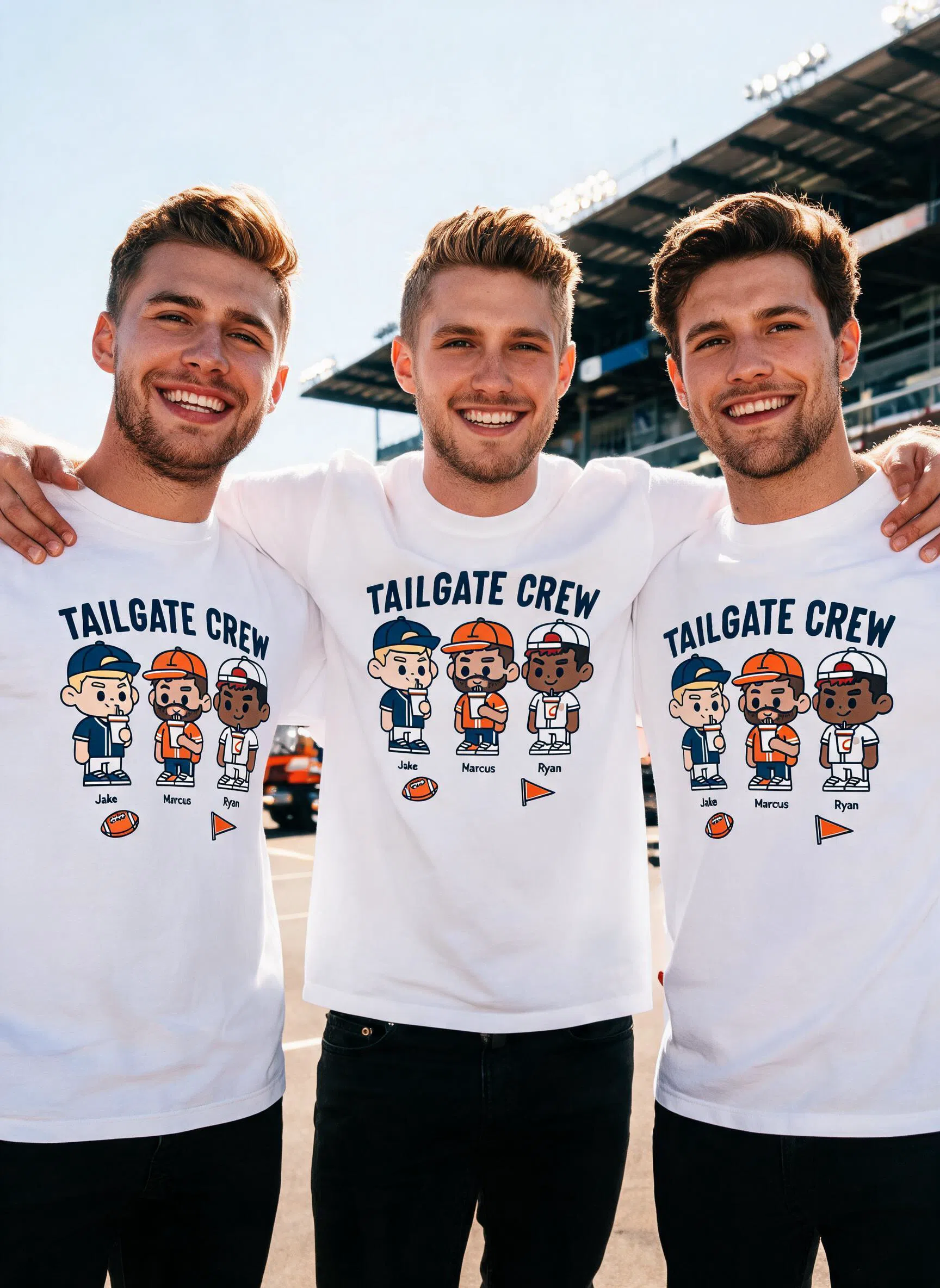Tailgate Crew Personalized Football Shirt - Custom Photo & Names Matching Gift for Best Friends — White