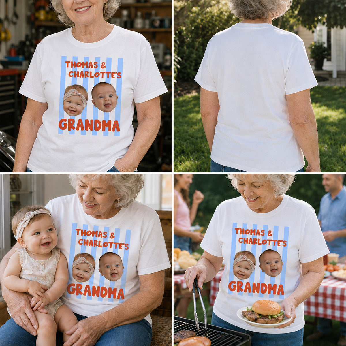 Baby Custom Photo Face Grandpa Grandama Dad Mom - Personalized Shirt — White