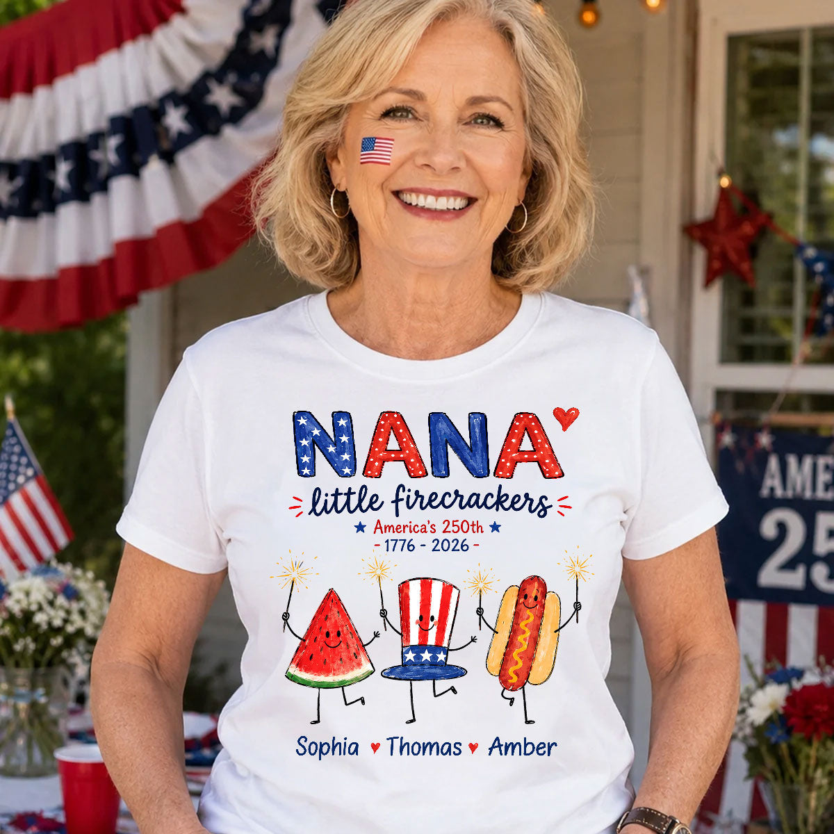 Grandma's Little Firecrackers - Personalized Shirt - 250th Anniversary Patriotic Shirt for Grandma — White