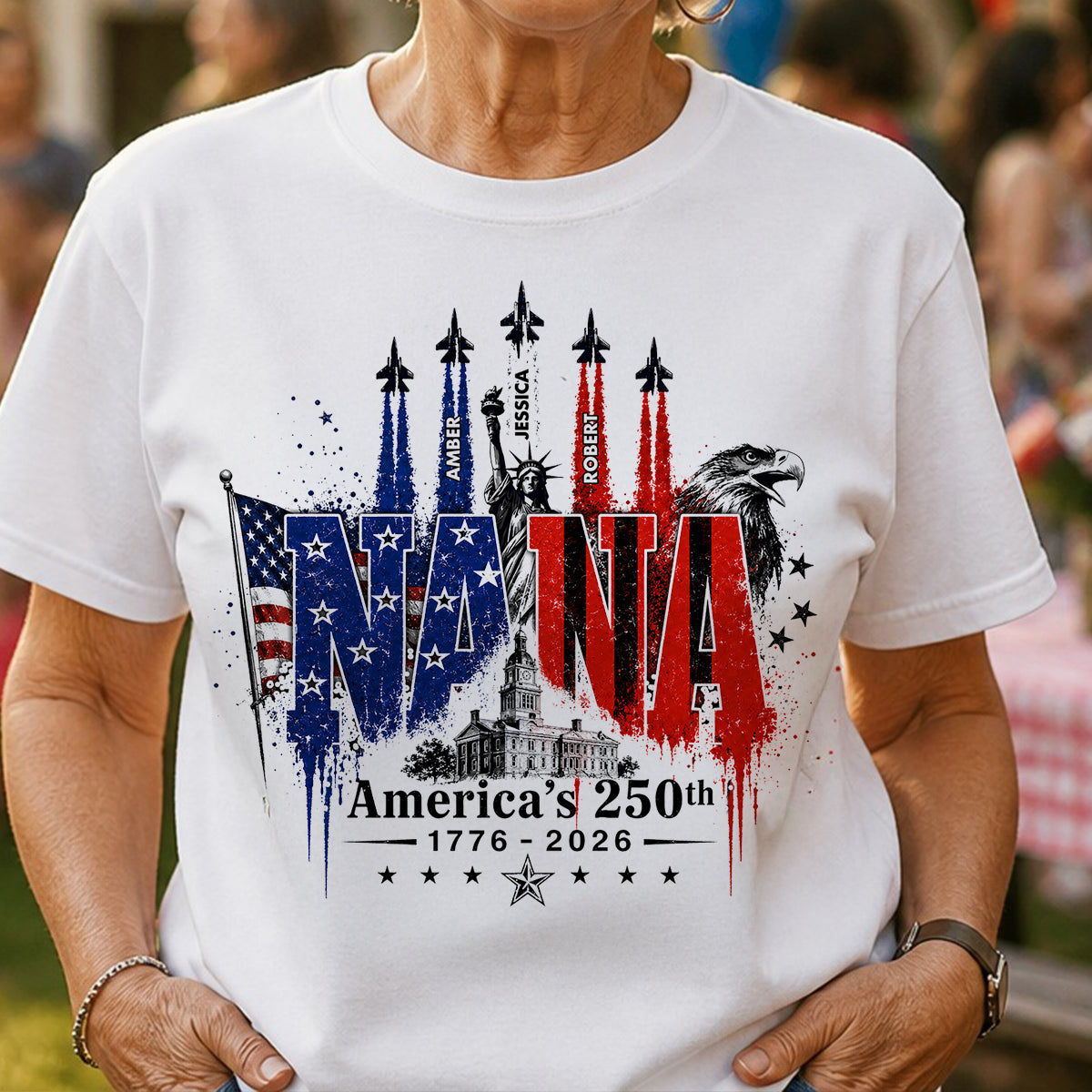 Patriotic Grandma USA 250th Anniversary - Personalized Shirt - Gift For Mom, Grandma, Wife — White
