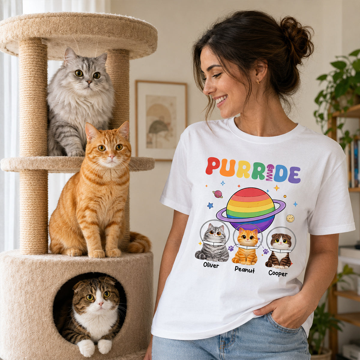 Purride Cat Mom Cat Dad LGBT Pride Month - Personalized Shirt - Gift for Cat Lovers — White