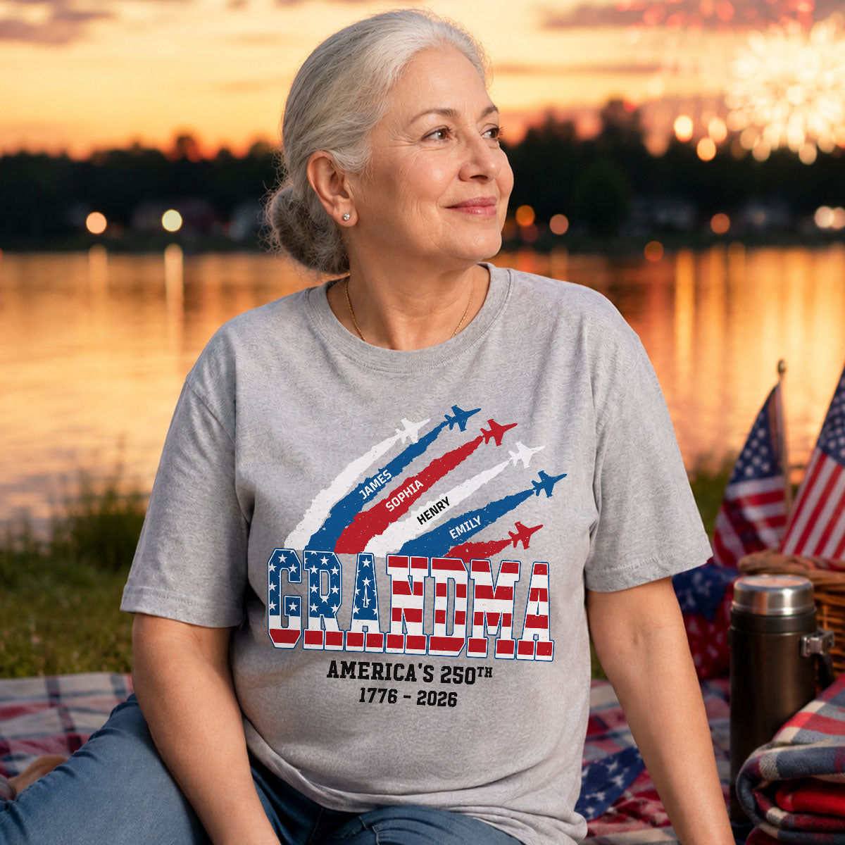 Proud Mom Grandma Nation Flag American 250th Anniversary Light Color - Personalized Shirt - Gift For Mom, Grandma — White