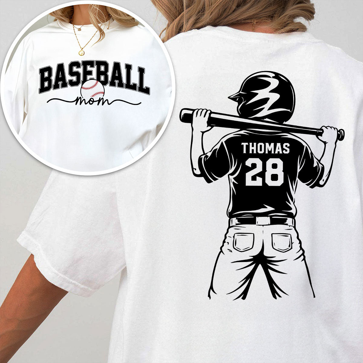 Baseball Mom Baseball Players - Personalized Personalized Double Sided Shirt- Mother's Day Gift For Baseball Mom, Wife — White