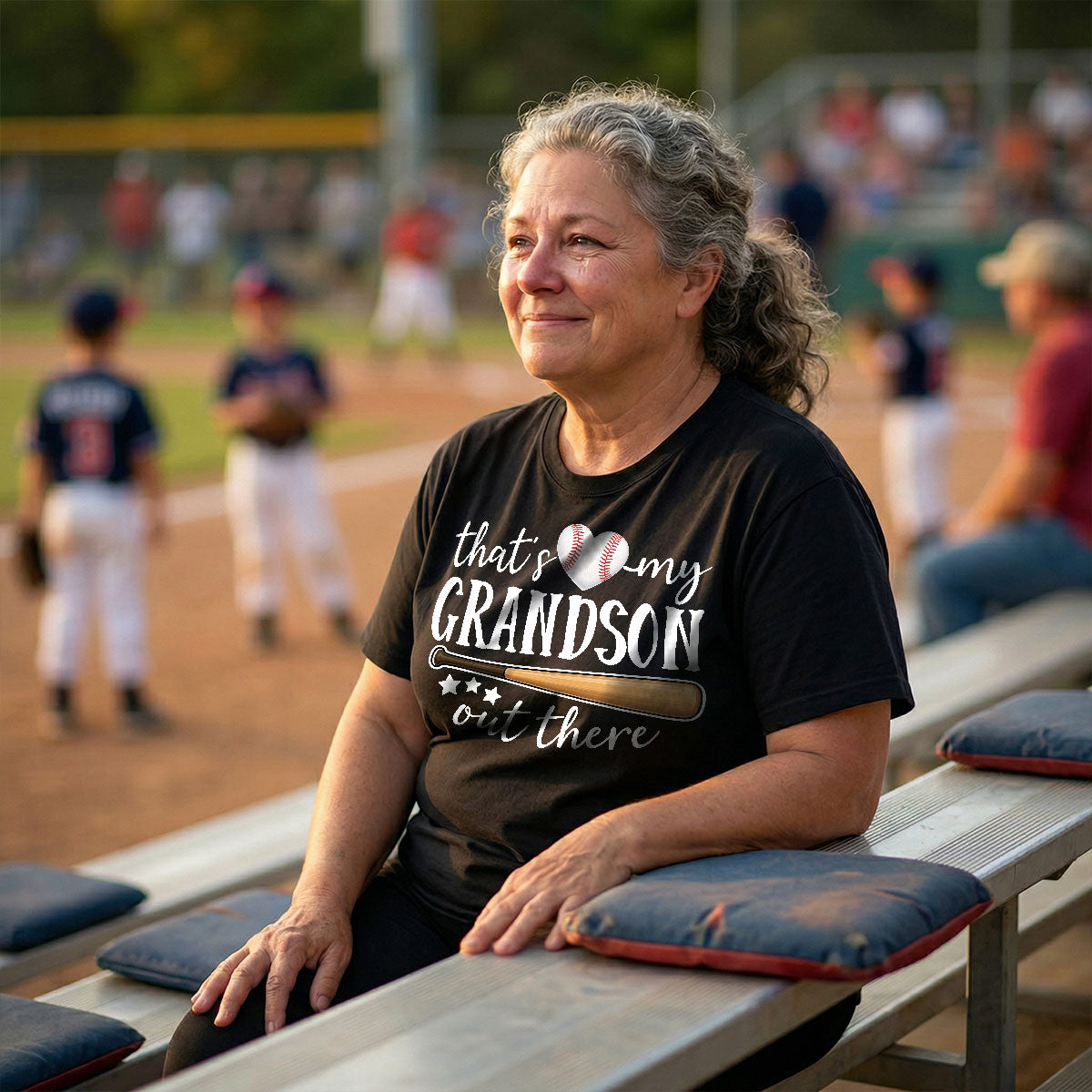 That's My Grandson Out There Player Silhouette - Personalized Double Sided Shirt - Baseball Softball Grandma Mom — White