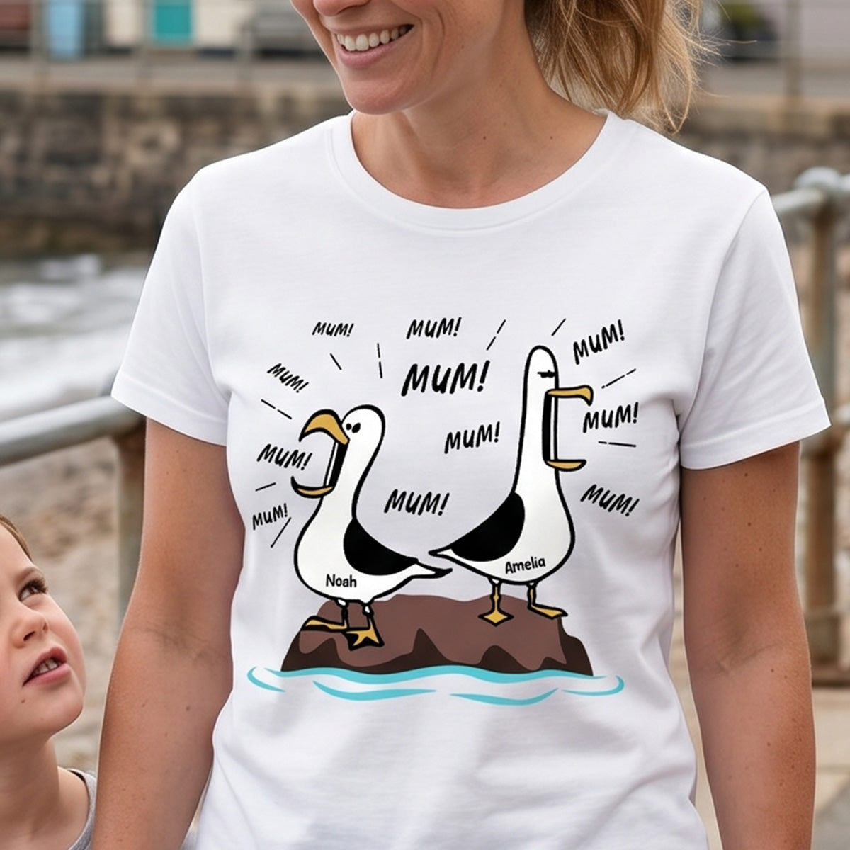 Seagull Mum Mum Mum Custom Name - Personalised Shirt - Funny Mother's Day Gift For Mum — White