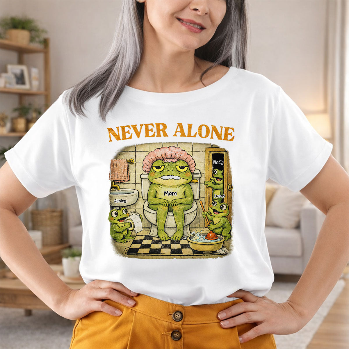 Never Alone Retro Frog - Personalized Shirt - Funny Mother's Day Gift for Mom, Wife, Mom Humor — White