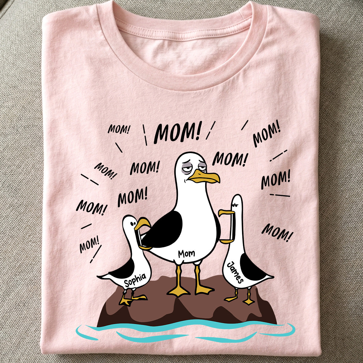 Mom Mom Mom Tired Seagull Mom With Kids - Personalized Shirt - Funny Mother's Day Gift For Mom — White