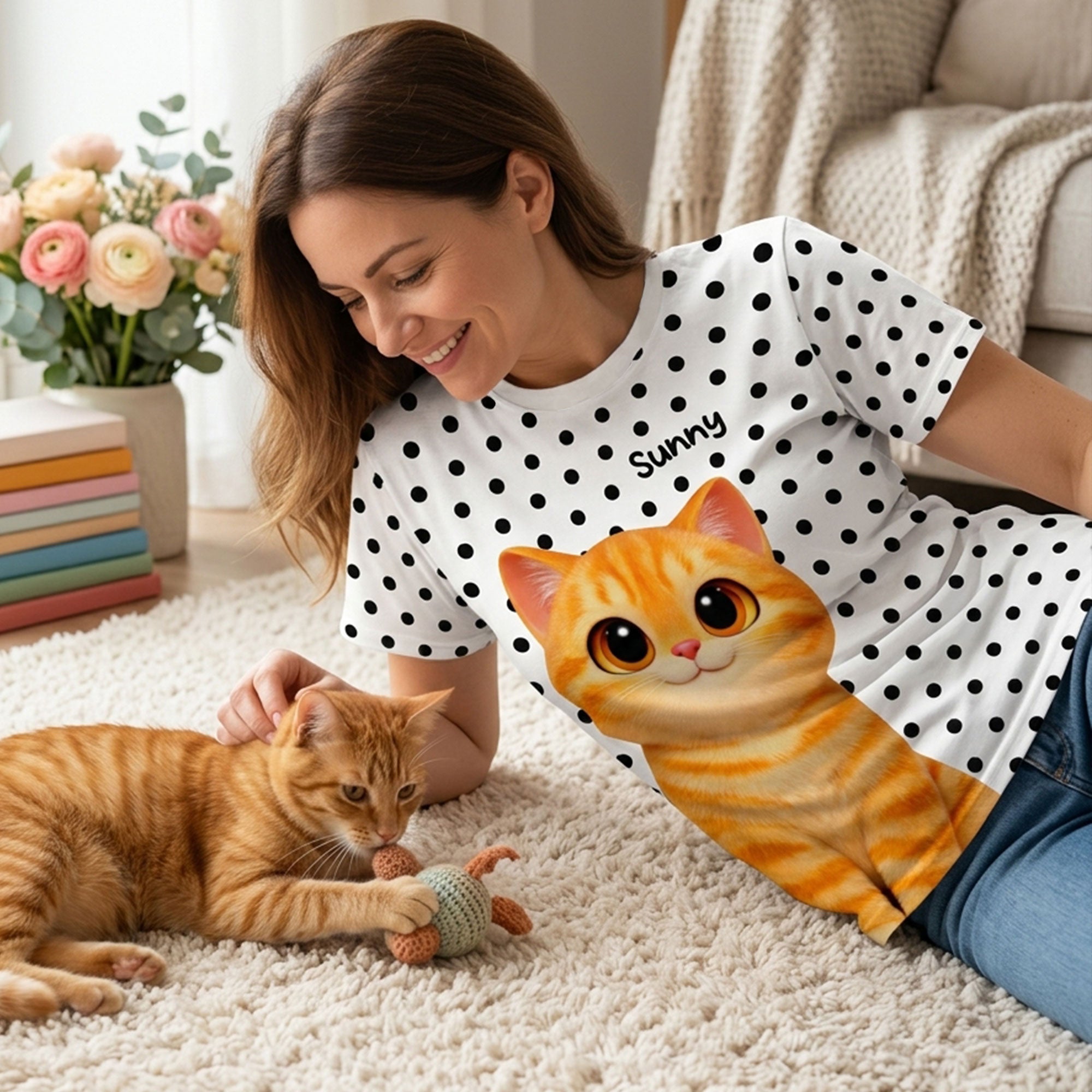 Trendy 2026 Style Polka Dot Cat Mom - Personalized Shirt - Trending Gift For Cat Mom — White