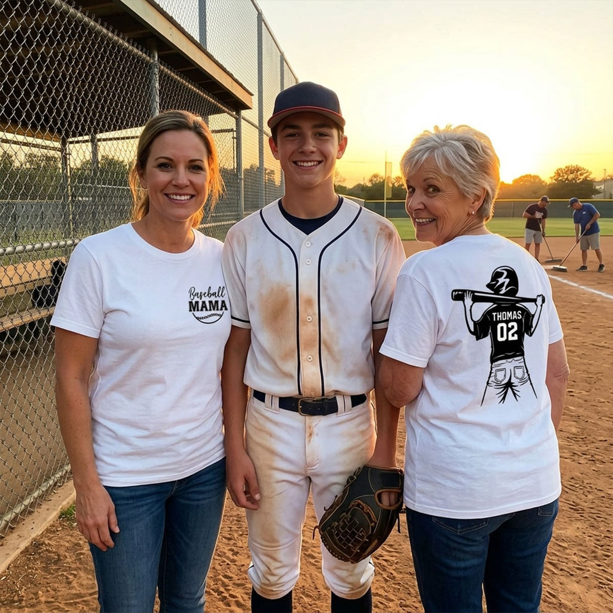 Baseball Mom Grandma - Personalized Double Sided Shirt - Game Day Baseball Little League — White
