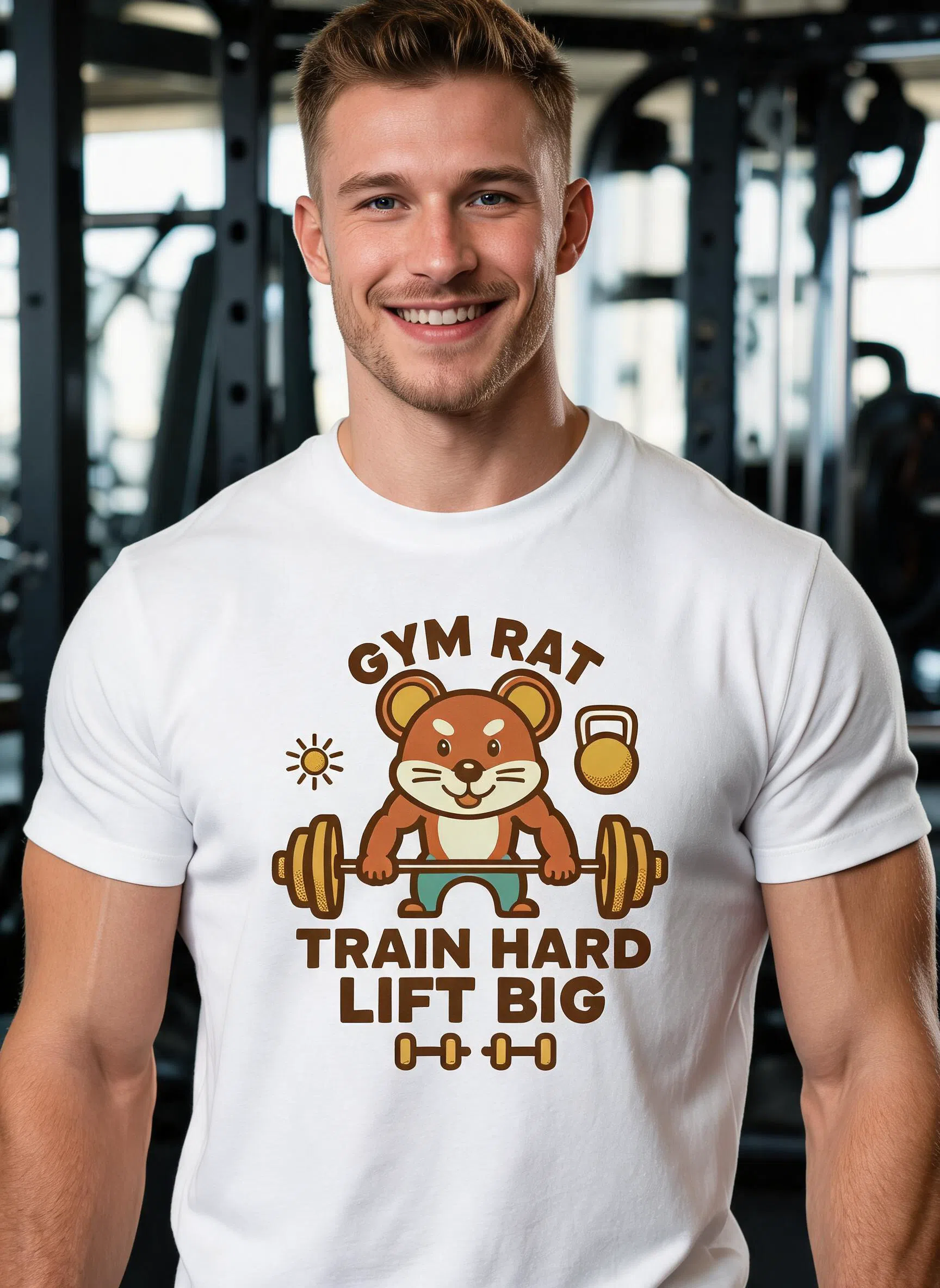 Gym Rat Graphic Tee - Funny Workout Bear Art Shirt — White