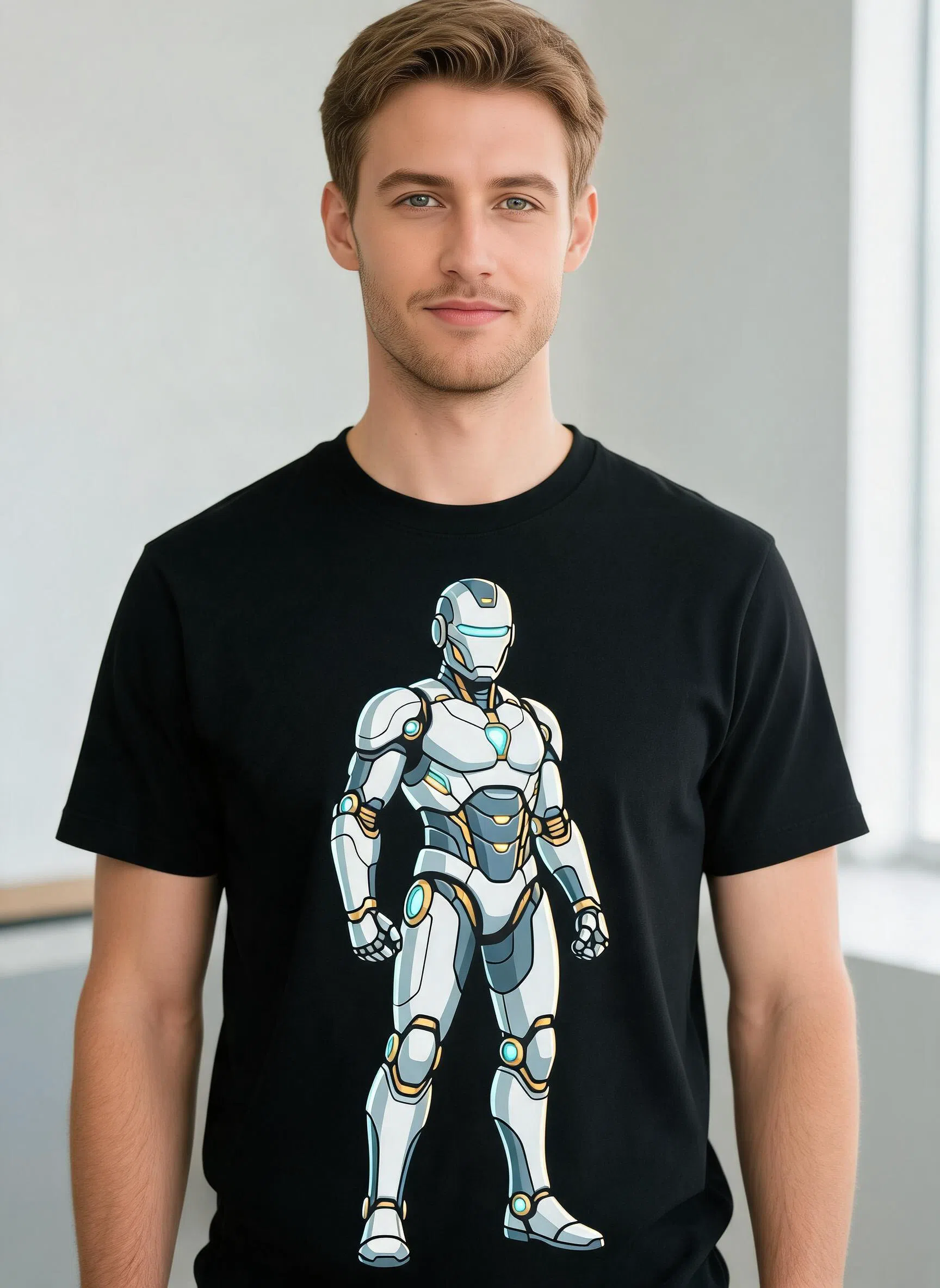 Guardian Android Graphic Tee - Sleek Robot Sci-Fi Art Shirt — Black