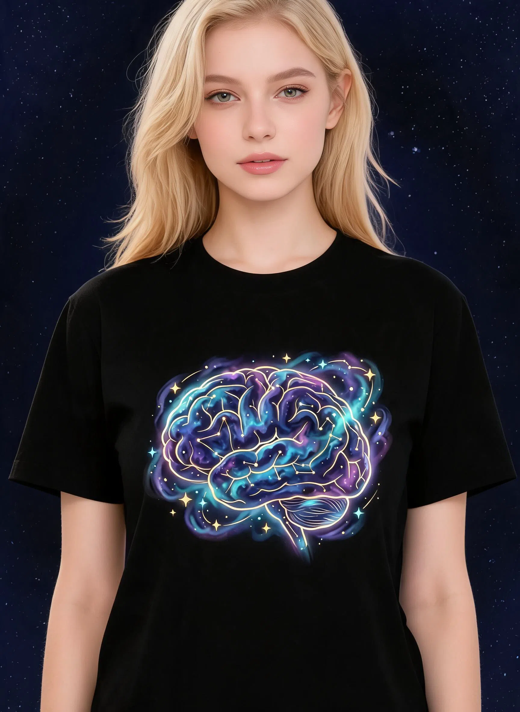 Galaxy Mind Graphic Tee - Kosmisches Gehirn Nebula Sci-Fi Kunst T-Shirt — Schwarz