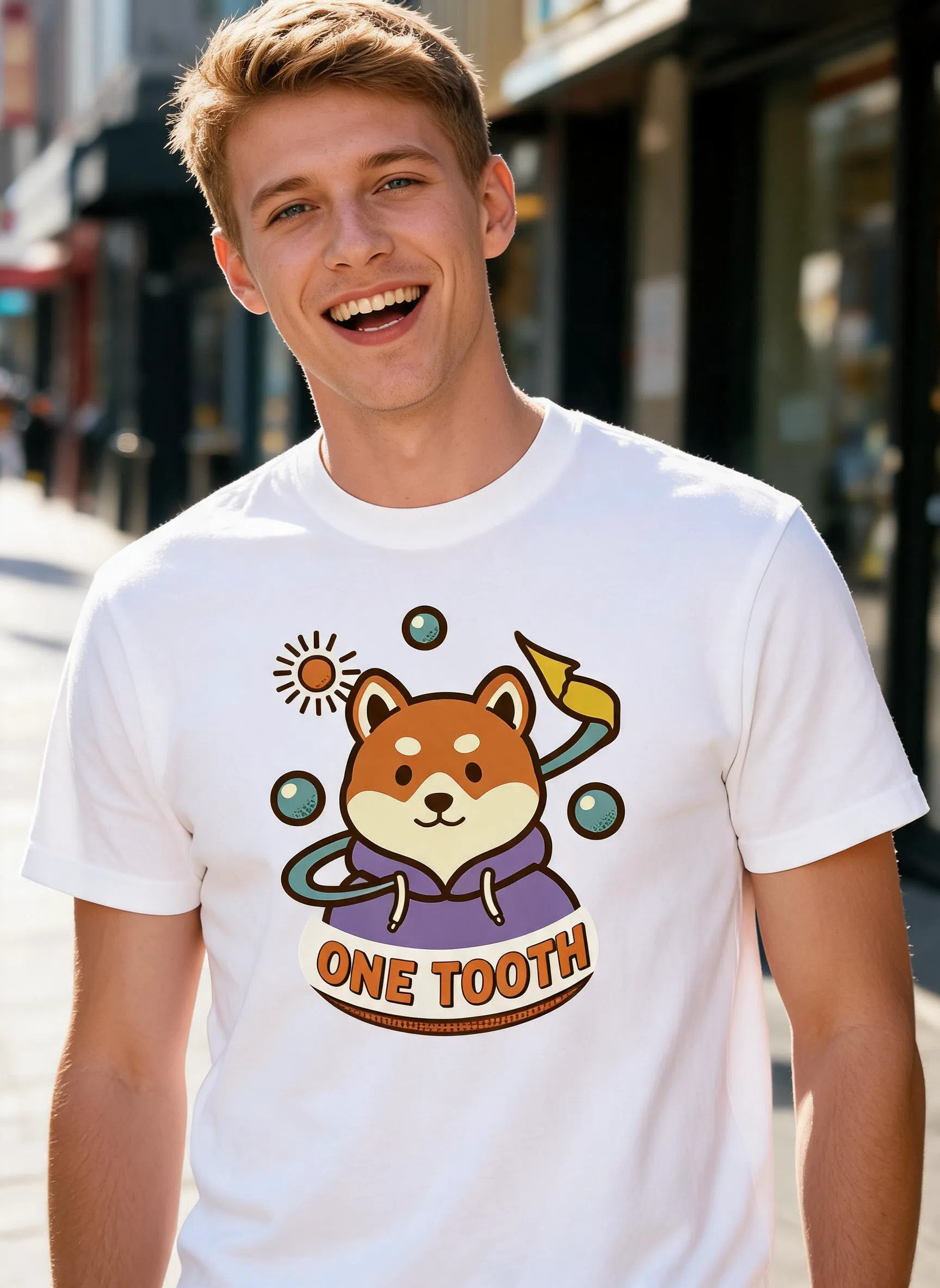 One Tooth Shiba Graphic Tee - Funny Goofy Dog Meme Shirt — White