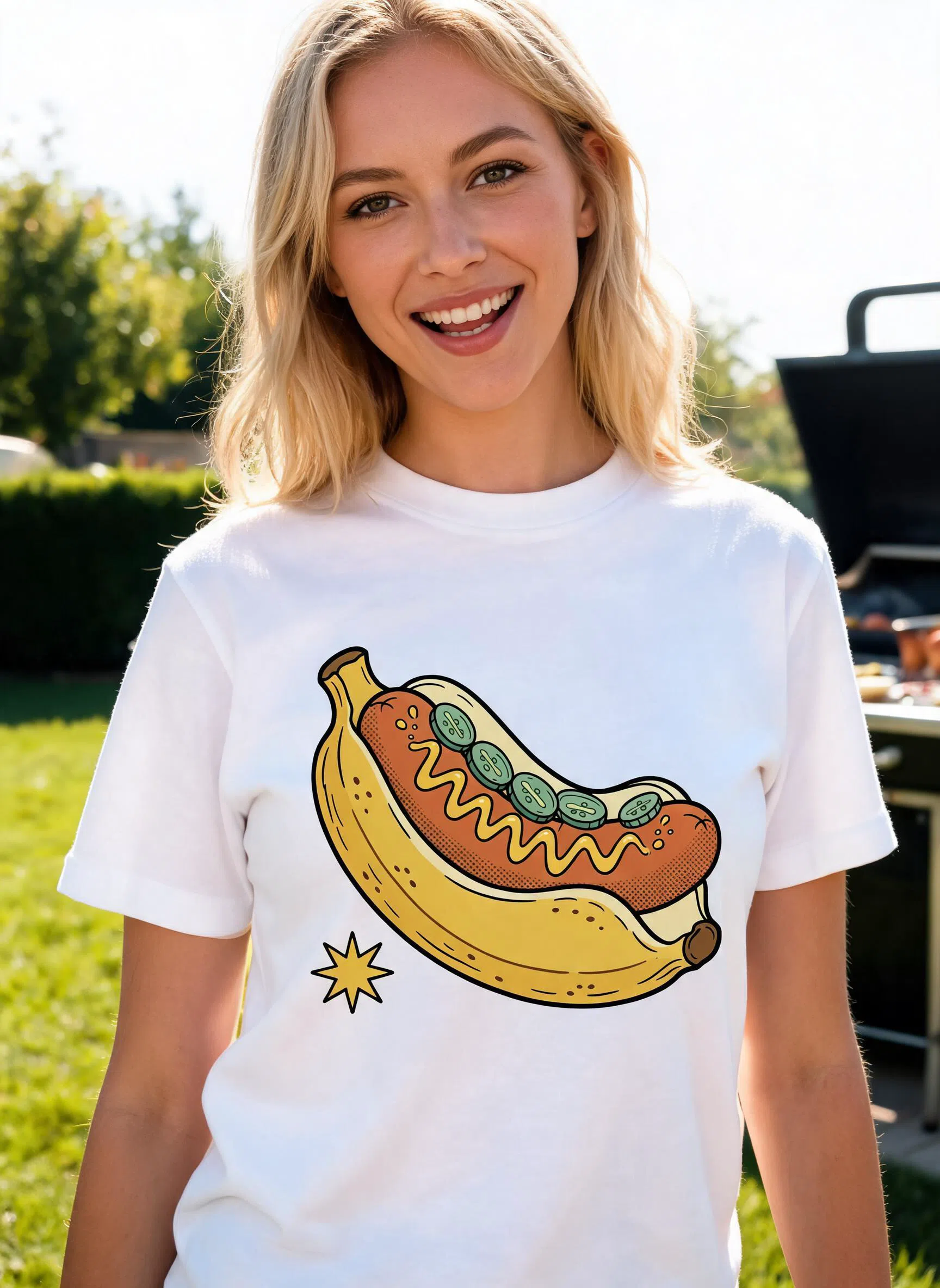 Banana Dog Graphic Tee - Funny Hotdog Dachshund Meme Shirt — White