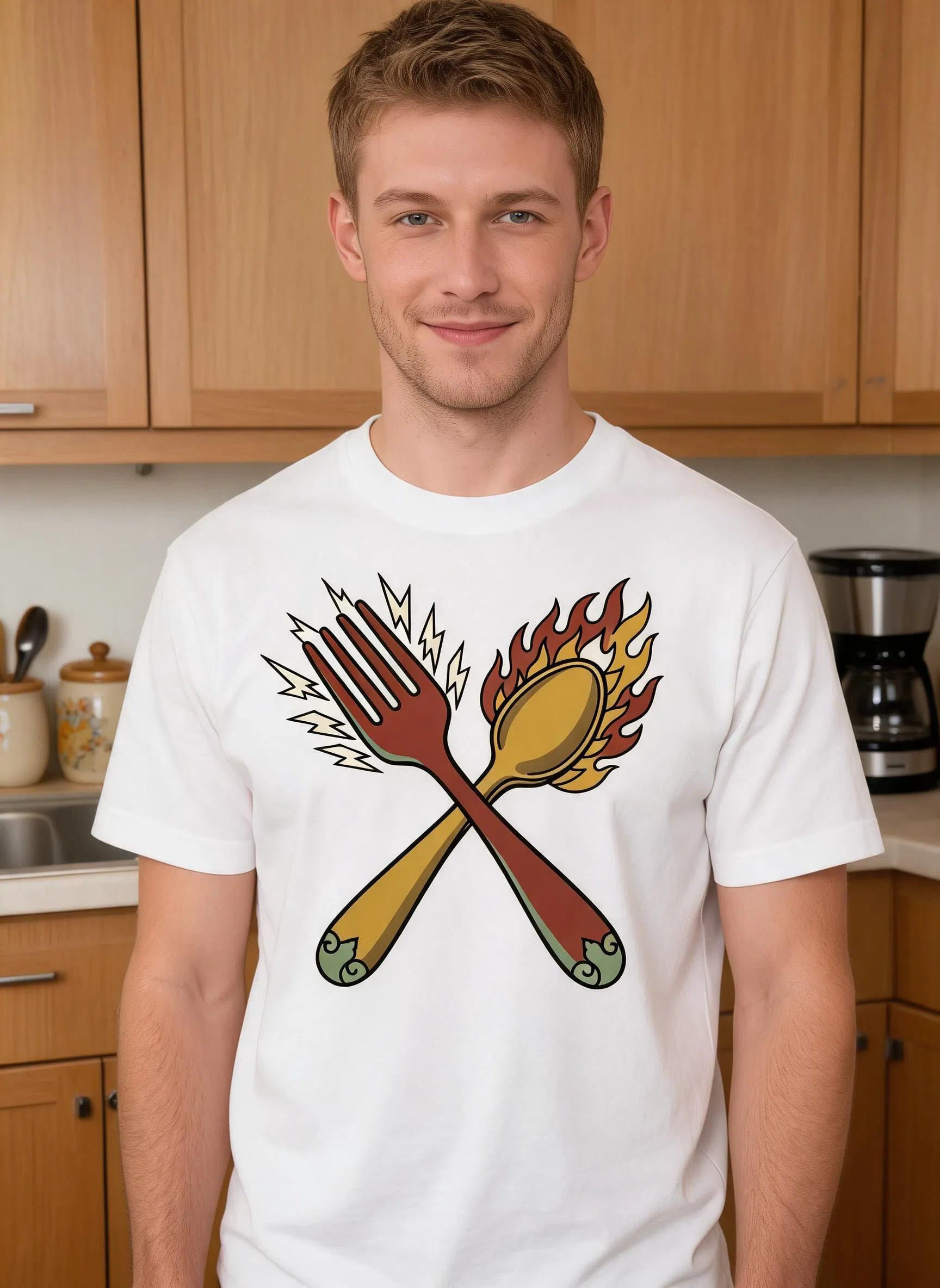 Fork vs Spoon Graphic Tee - Funny Retro Foodie Emblem Shirt — White