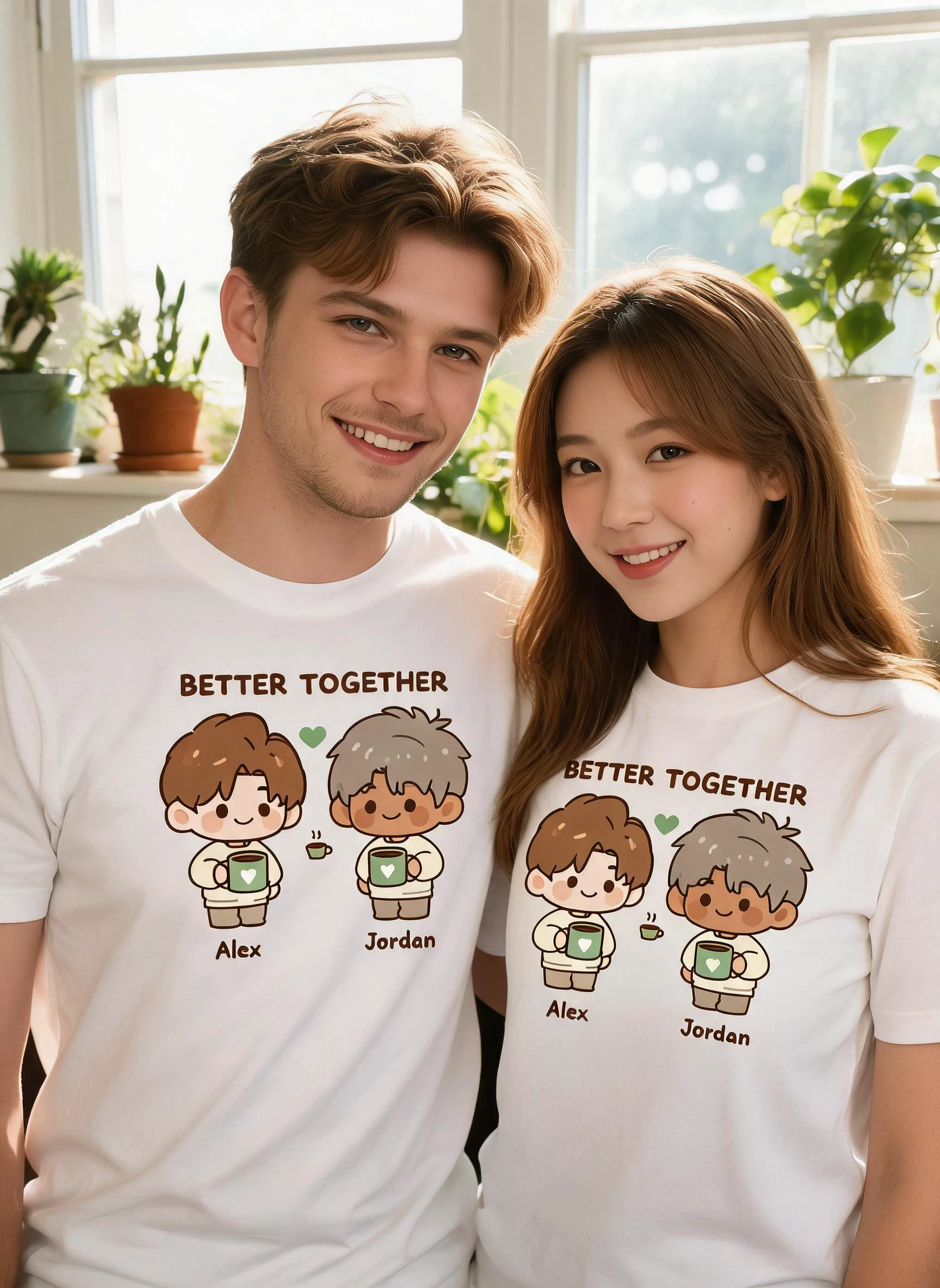 Better Together Personalized Anniversary Matching Shirt - Custom Photo & Names Couple Gift — White