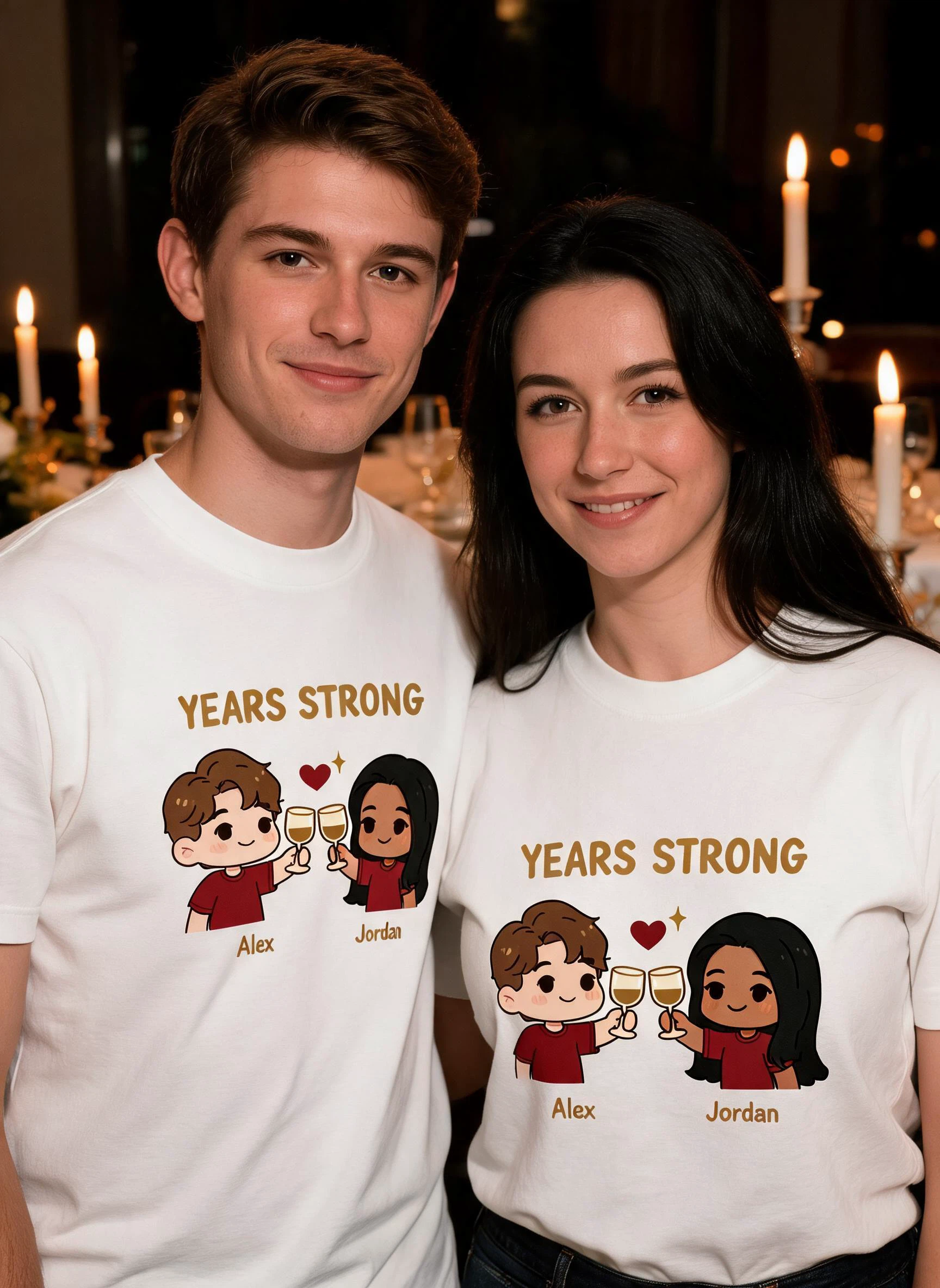 Years Strong Personalized Anniversary Matching Shirt - Custom Photo & Names Couple Gift — White