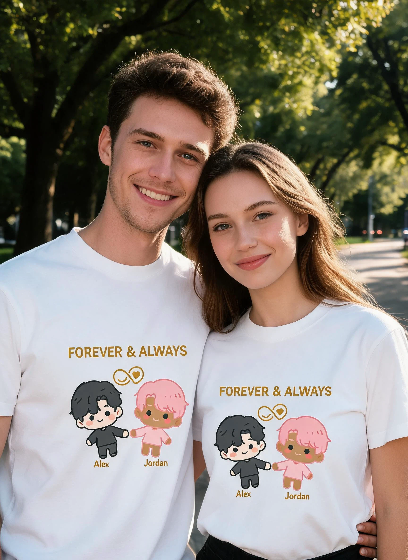 Forever & Always Personalized Anniversary Matching Shirt - Custom Photo & Names Couple Gift — White