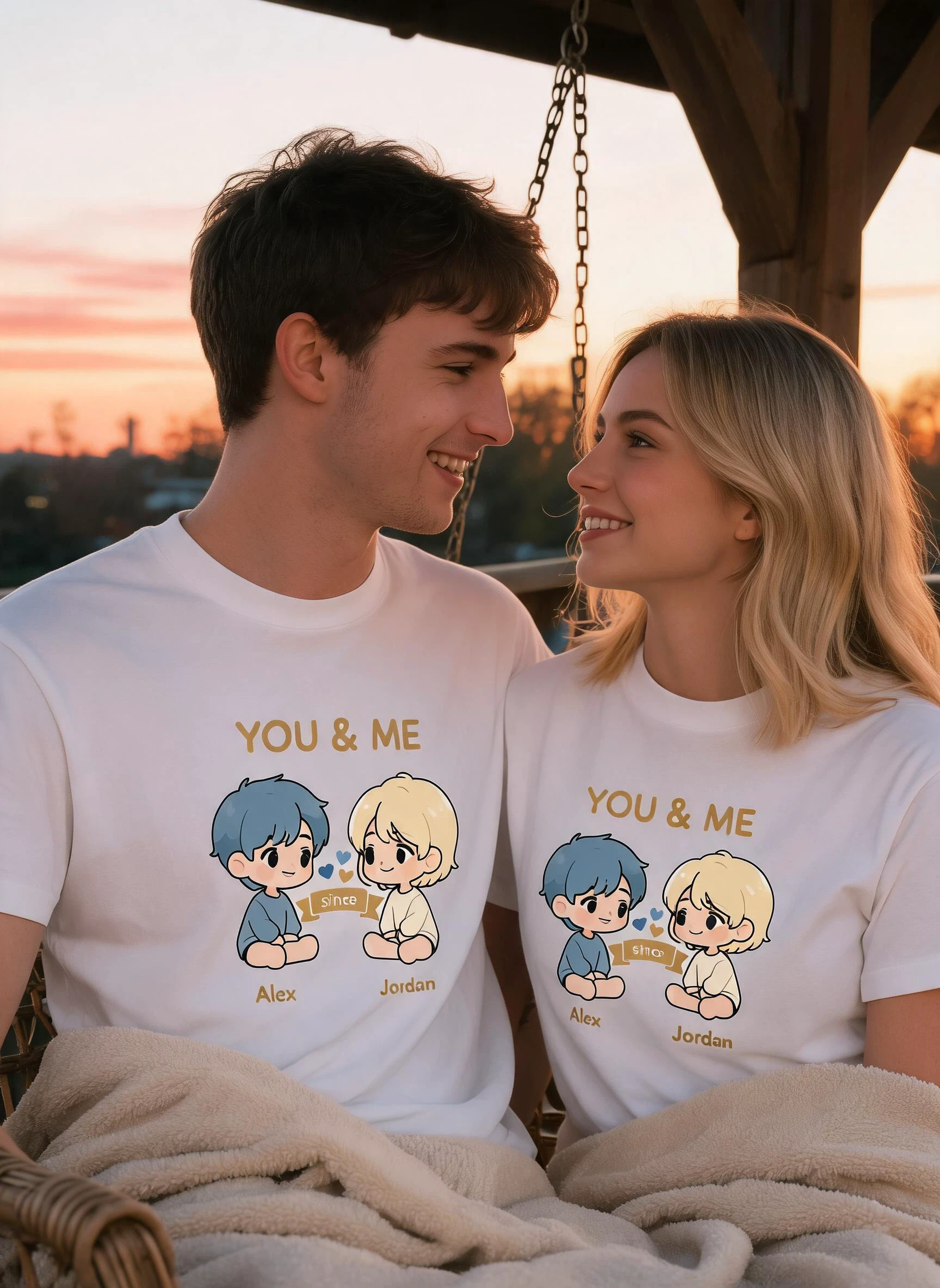 You & Me Personalized Anniversary Matching Shirt - Custom Photo & Names Couple Gift β White