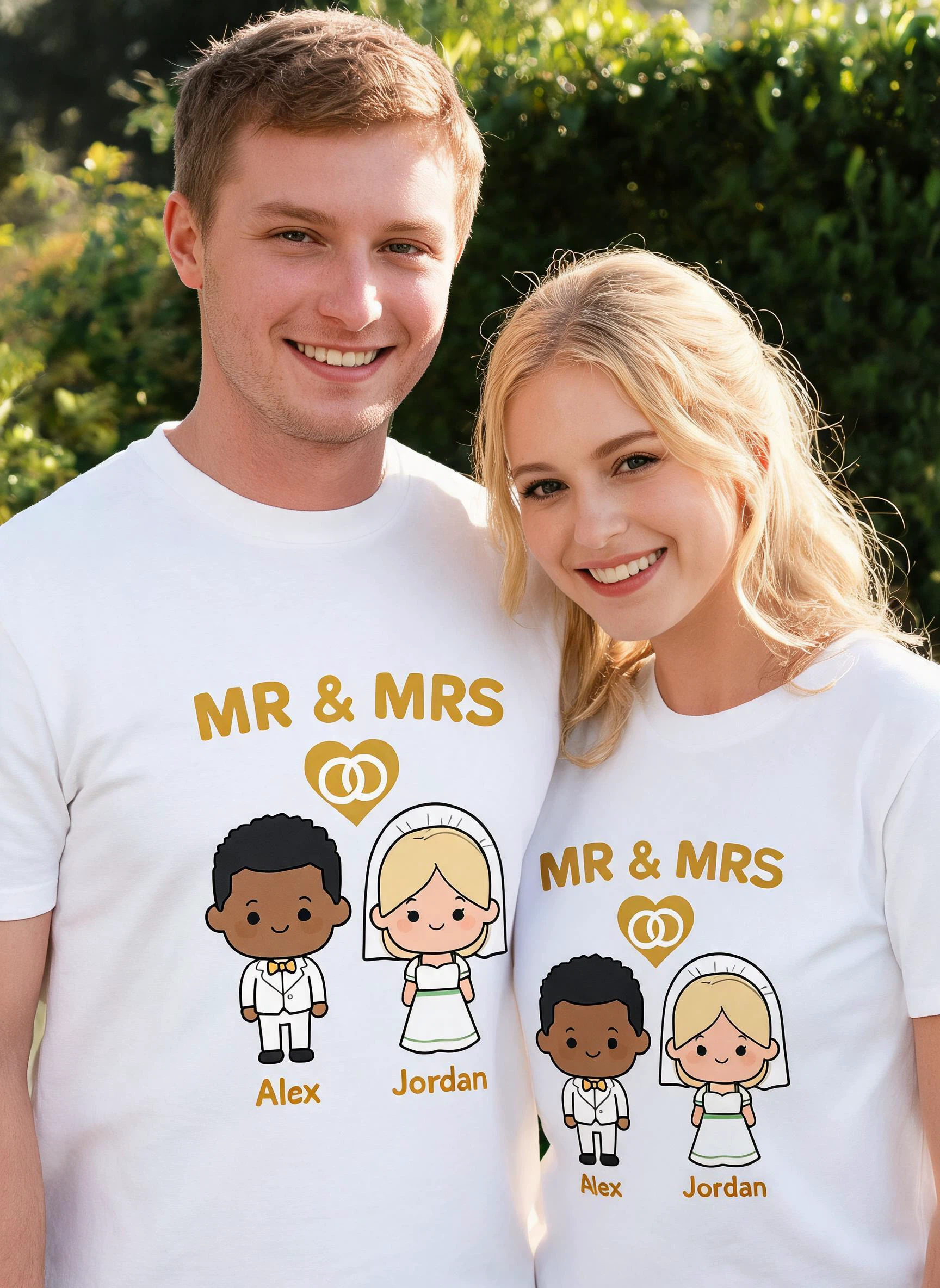 Mr & Mrs Personalized Wedding Matching Shirt - Custom Photo & Names Bride & Groom Gift β White
