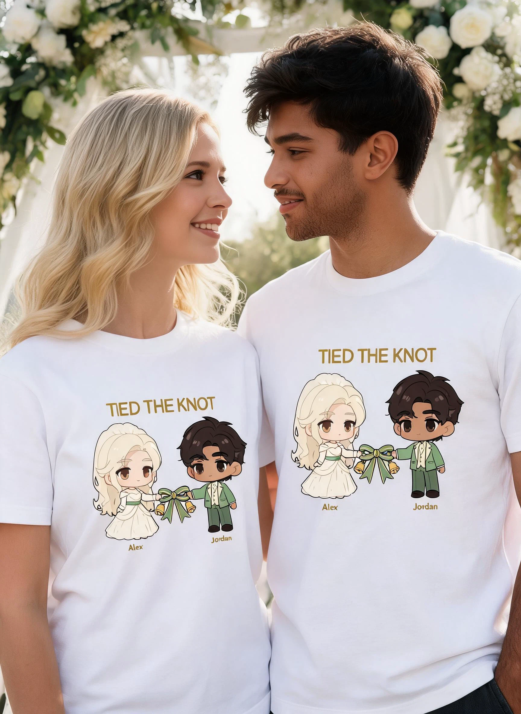 Tied The Knot Personalized Wedding Matching Shirt - Custom Photo & Names Bride & Groom Gift β White