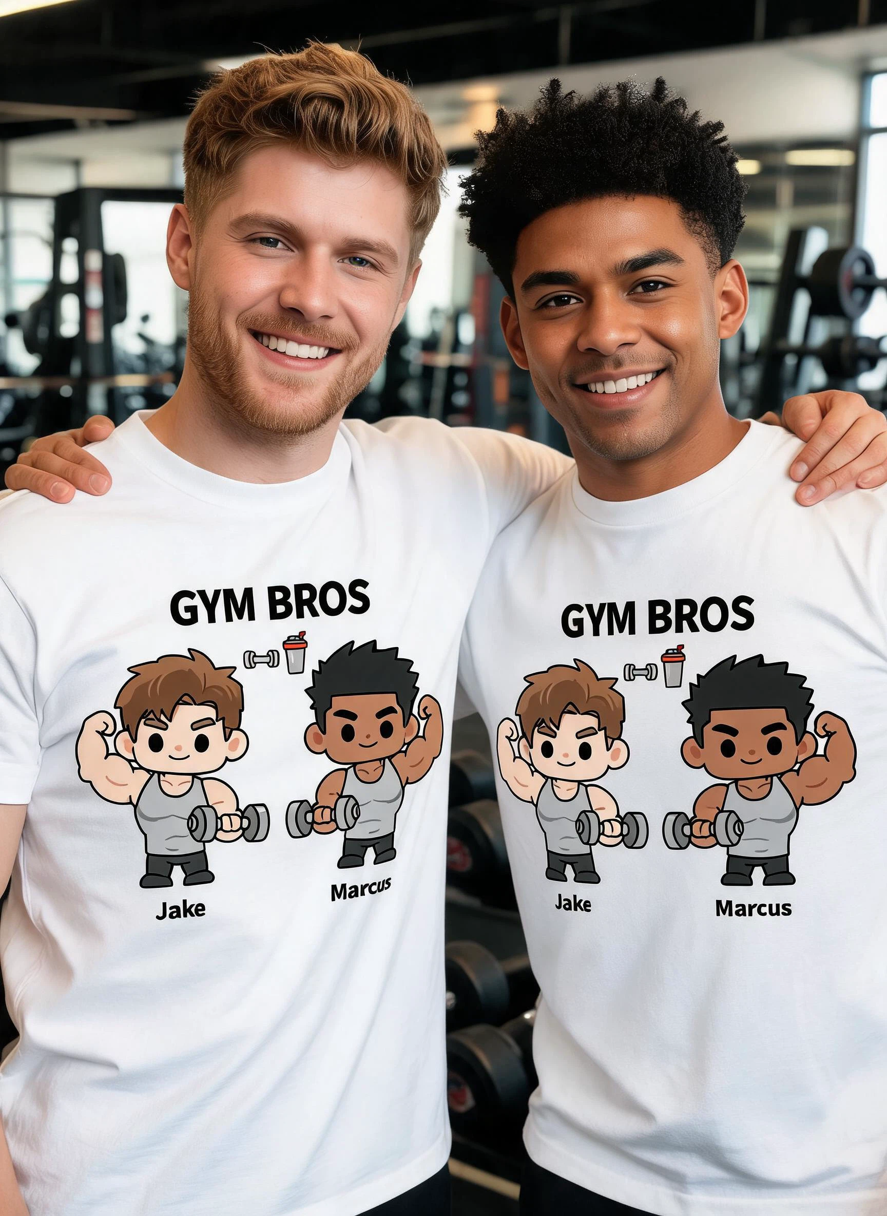 Gym Bros Personalized Matching Shirt - Custom Photo & Names Gift for Best Bros — White