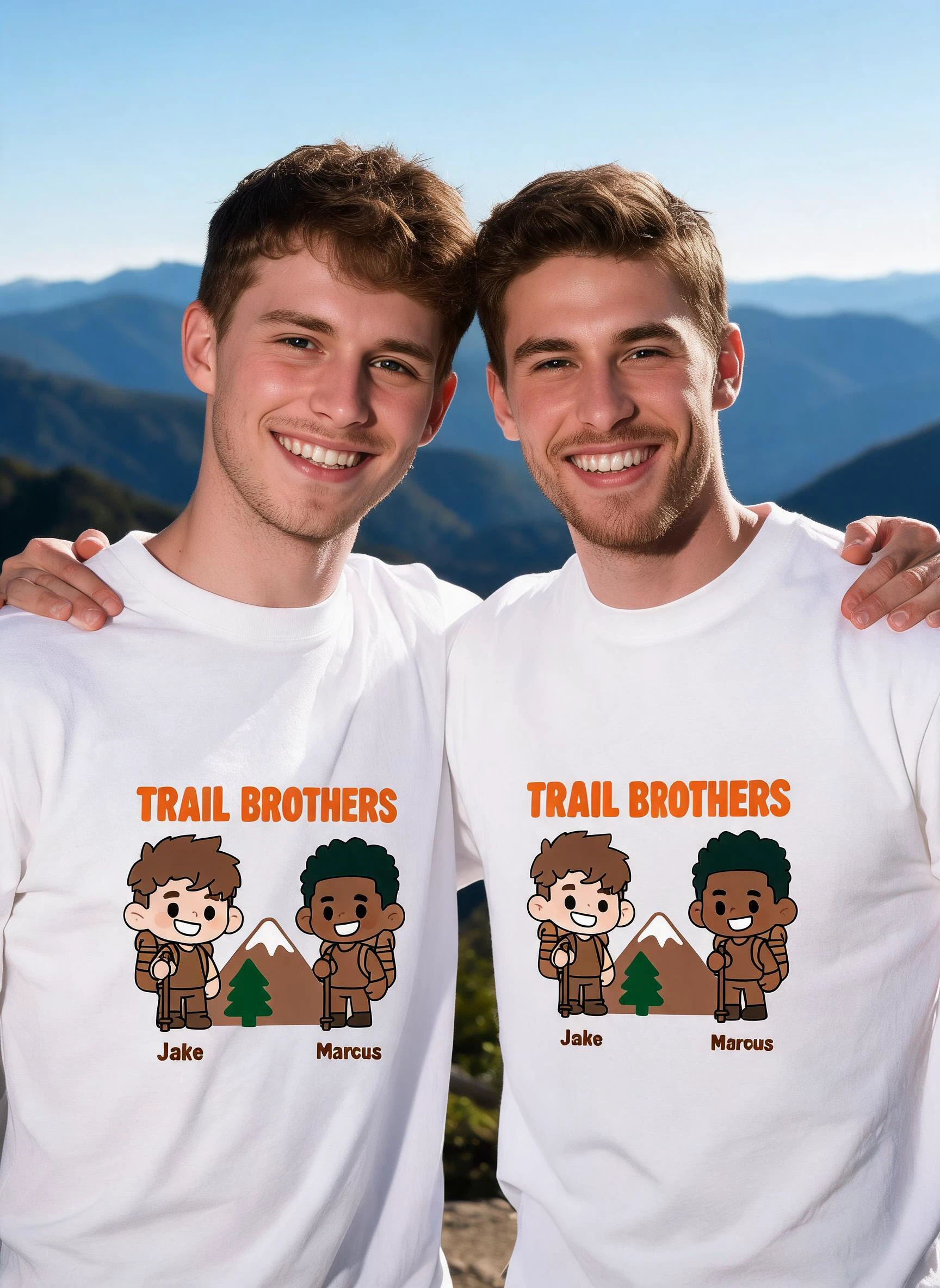 Trail Brothers Personalized Matching Shirt - Custom Photo & Names Gift for Best Bros β White