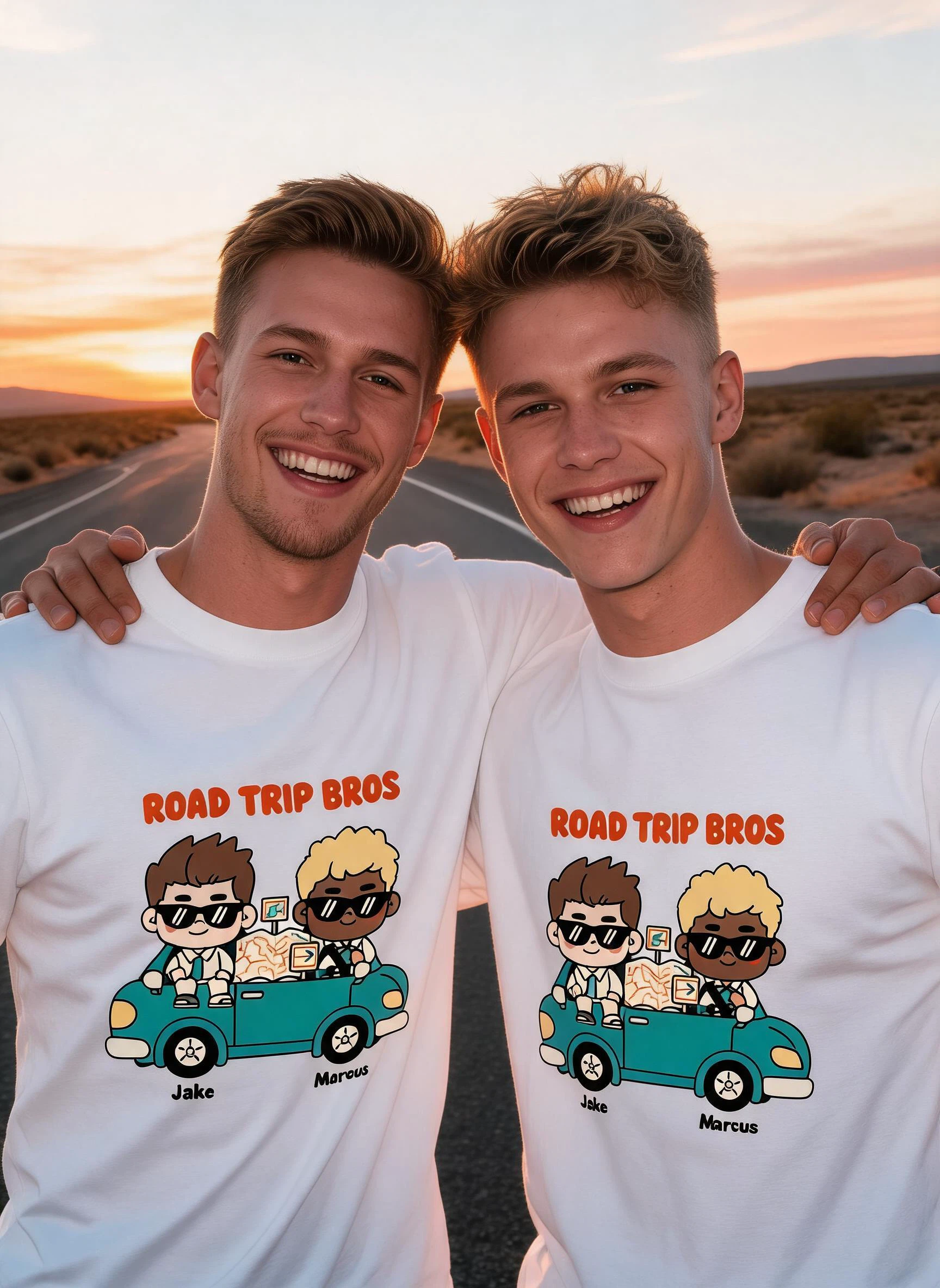 Road Trip Bros Personalized Matching Shirt - Custom Photo & Names Gift for Best Bros — White