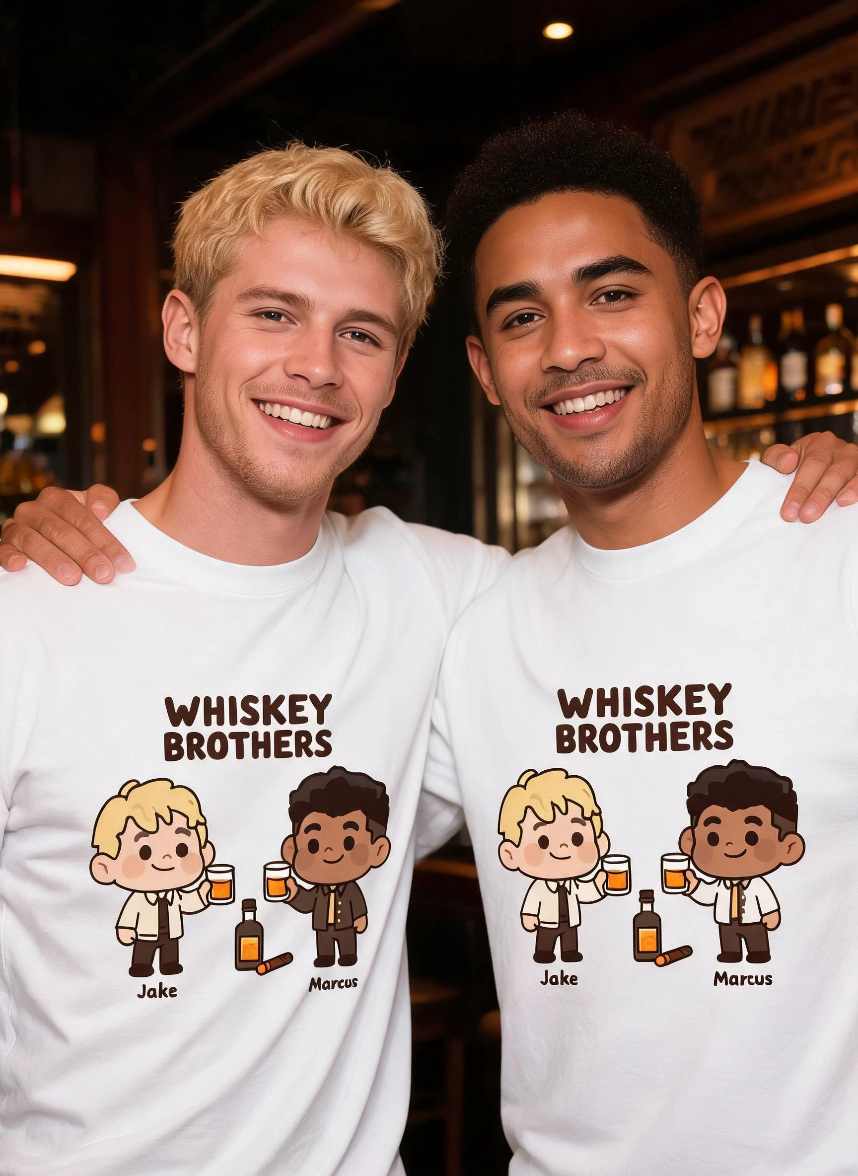 Whiskey Brothers Personalized Matching Shirt - Custom Photo & Names Gift for Best Bros — White