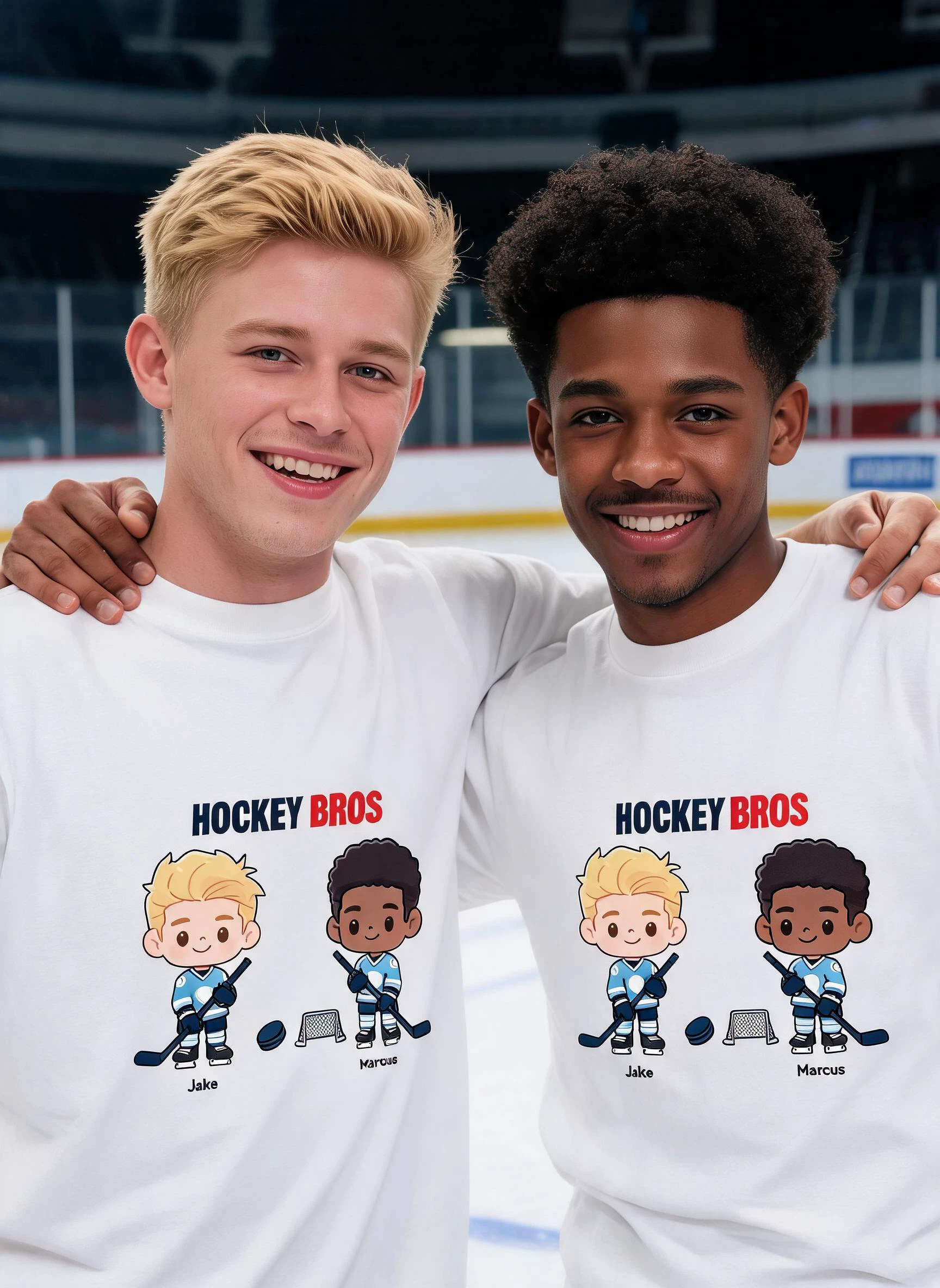 Hockey Bros Personalized Matching Shirt - Custom Photo & Names Gift for Best Bros — White
