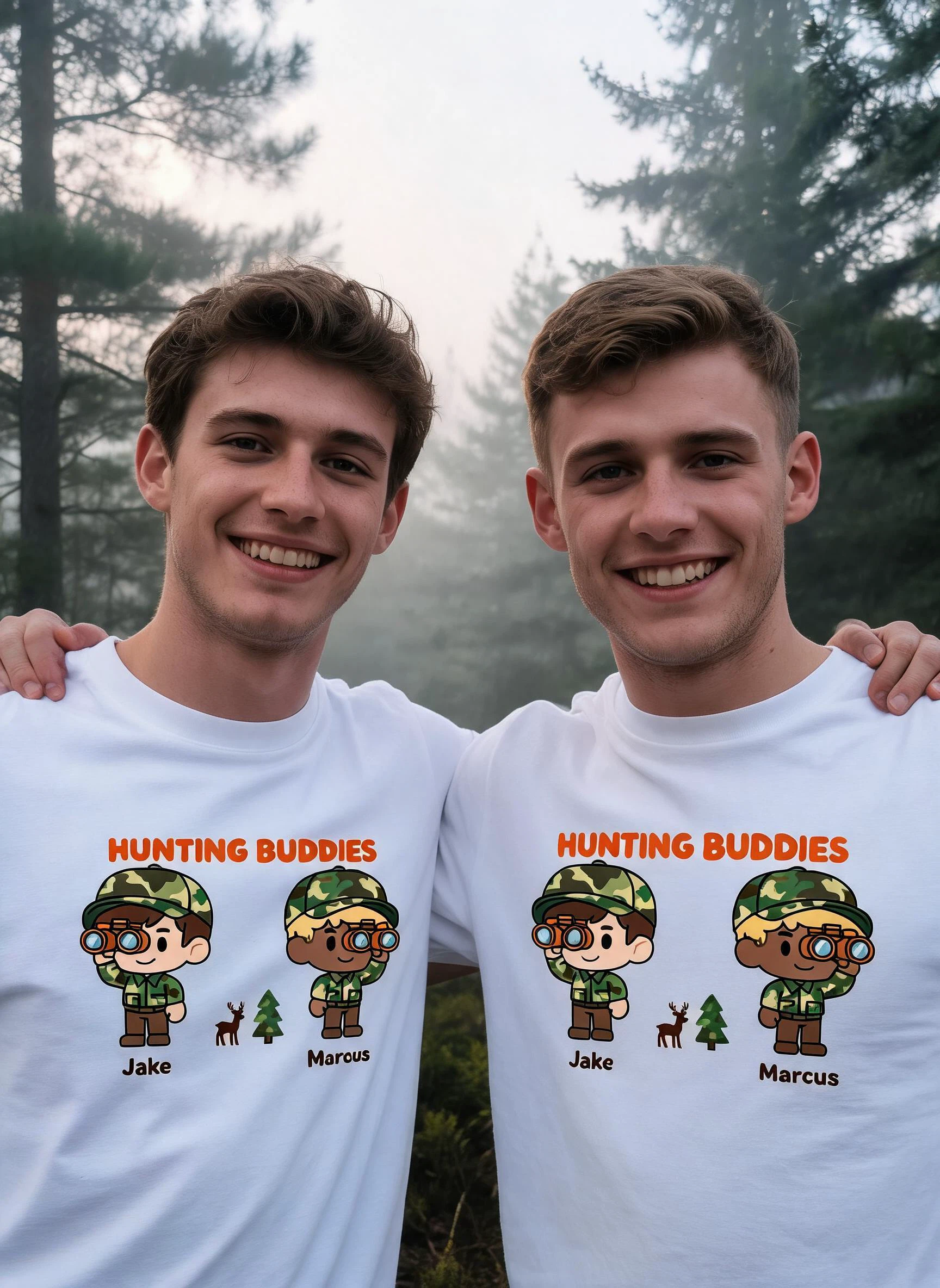 Hunting Buddies Personalized Matching Shirt - Custom Photo & Names Gift for Best Bros — White