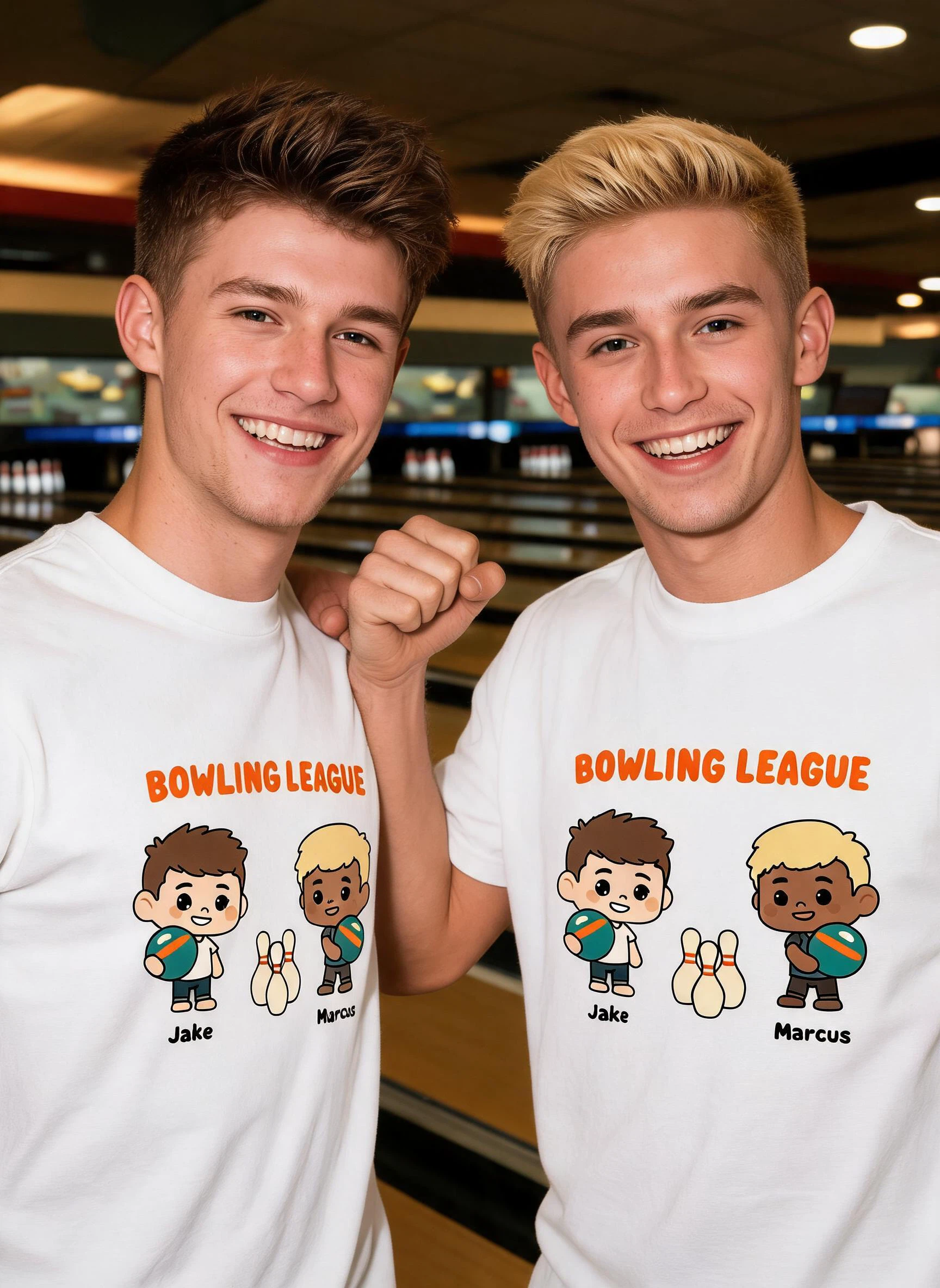 Bowling League Personalized Matching Shirt - Custom Photo & Names Gift for Best Bros — White