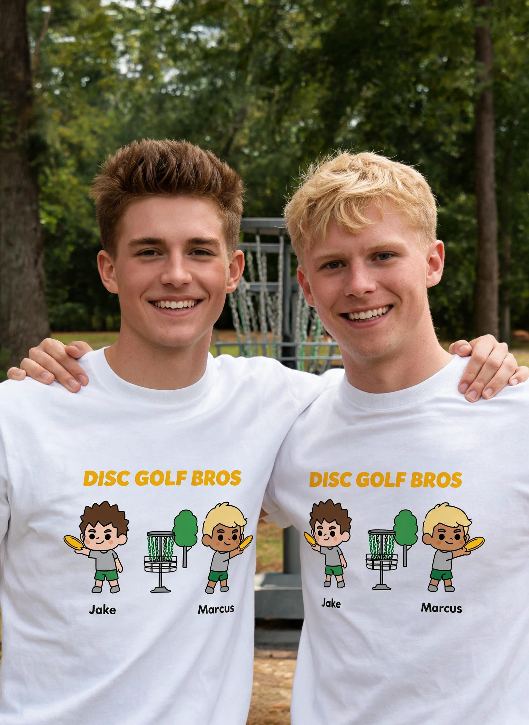 Disc Golf Bros Personalized Matching Shirt - Custom Photo & Names Gift for Best Bros — White