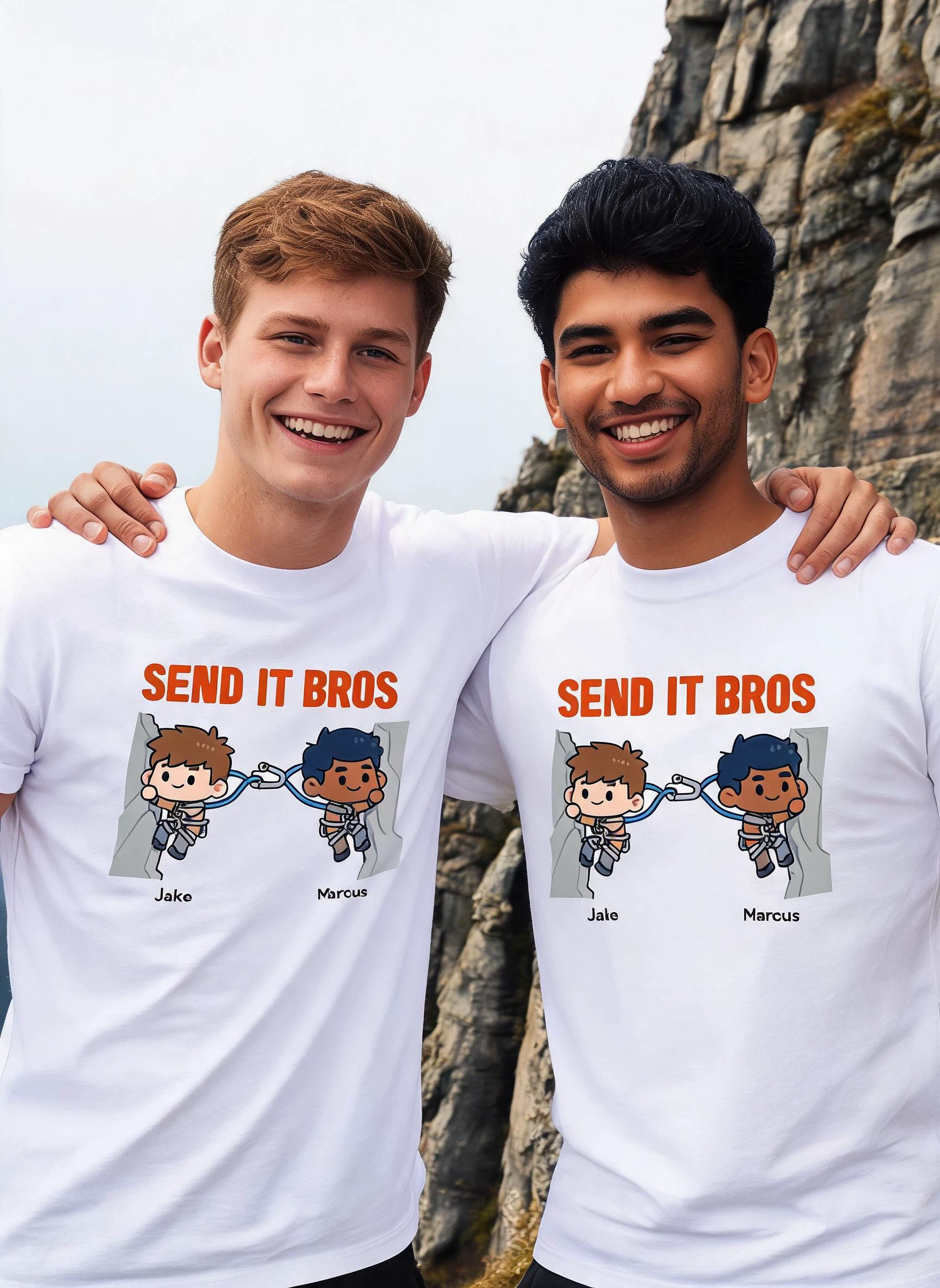Send It Bros Personalized Matching Shirt - Custom Photo & Names Gift for Best Bros — White
