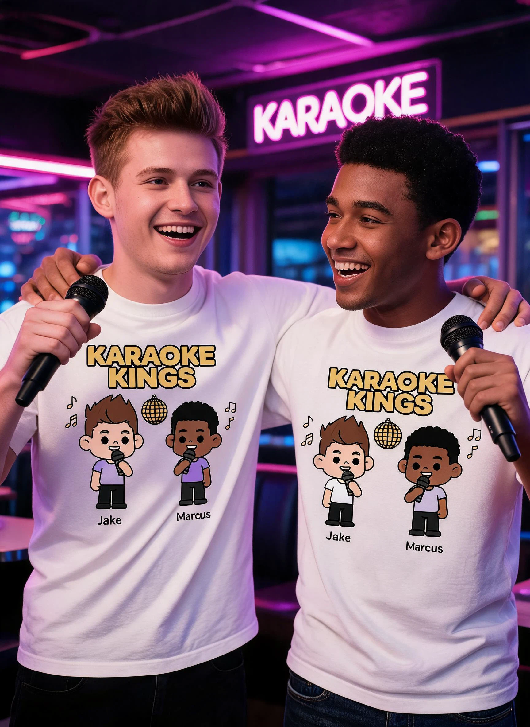 Karaoke Kings Personalized Matching Shirt - Custom Photo & Names Gift for Best Bros — White