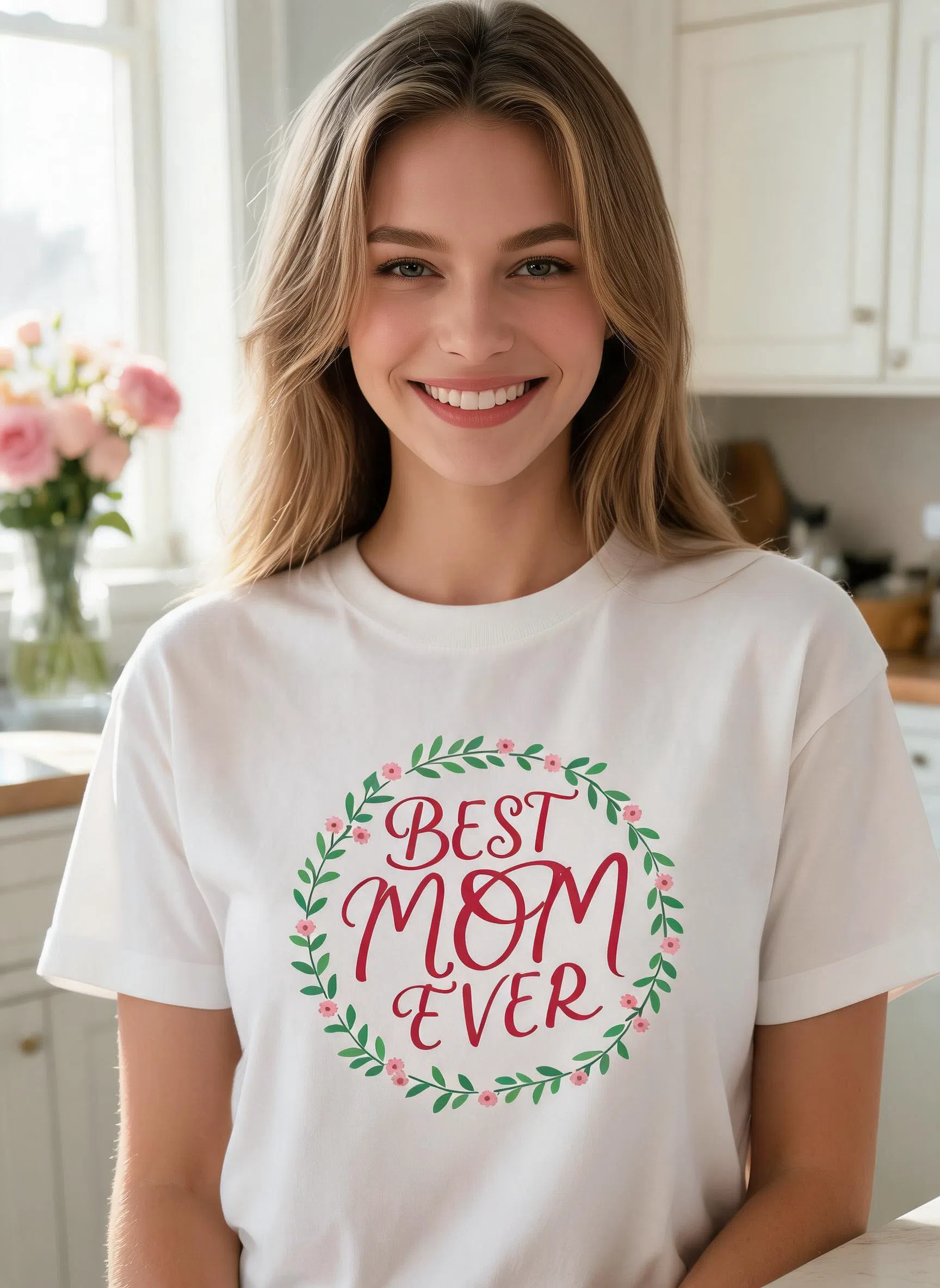 Beste-Mama-Shirt zum Muttertag - Individueller Text Florales Geschenk für Mama — Weiß