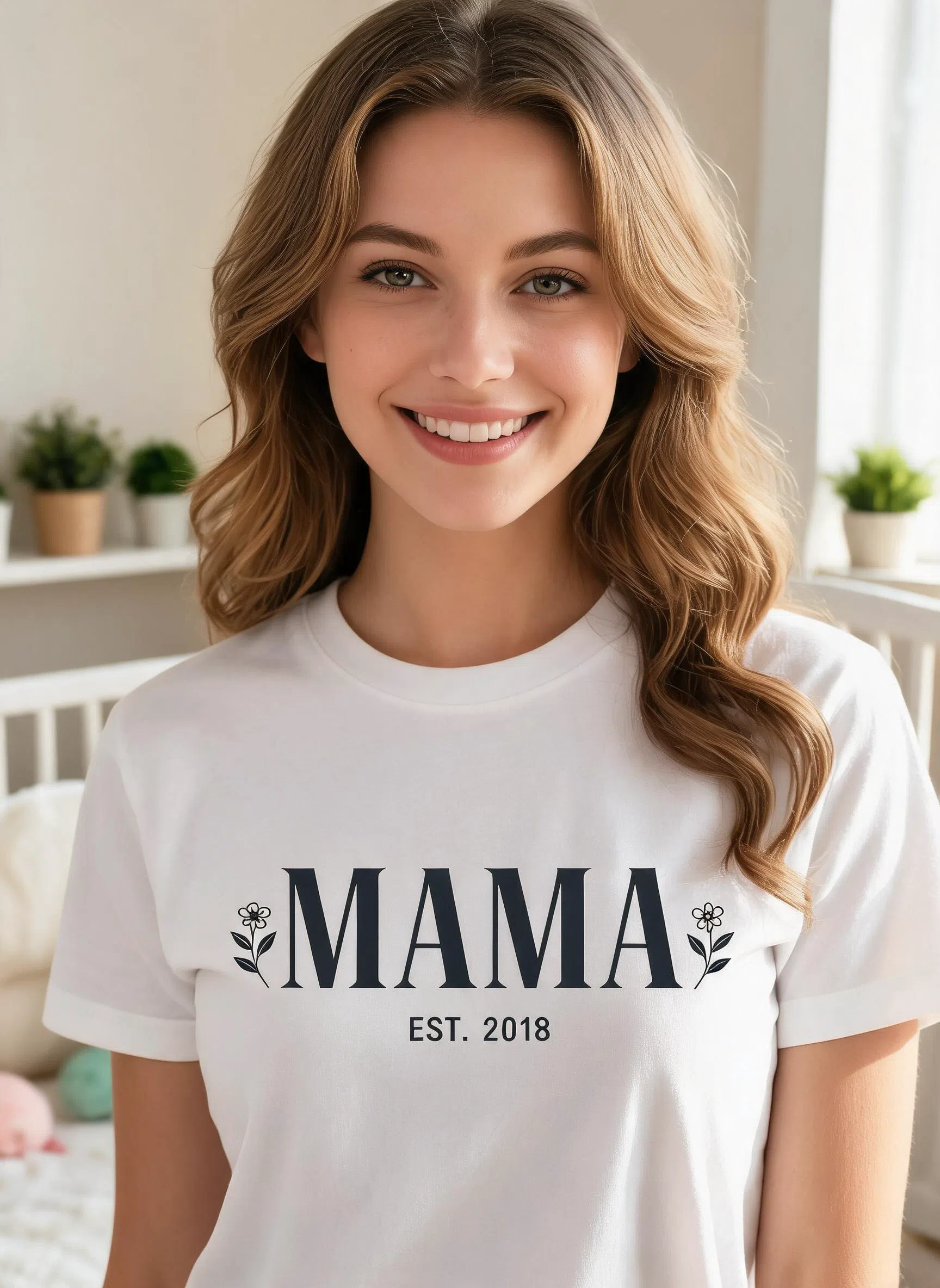 Mama Est. Personalized Mother's Day Shirt - Custom Year New Mom Gift — White
