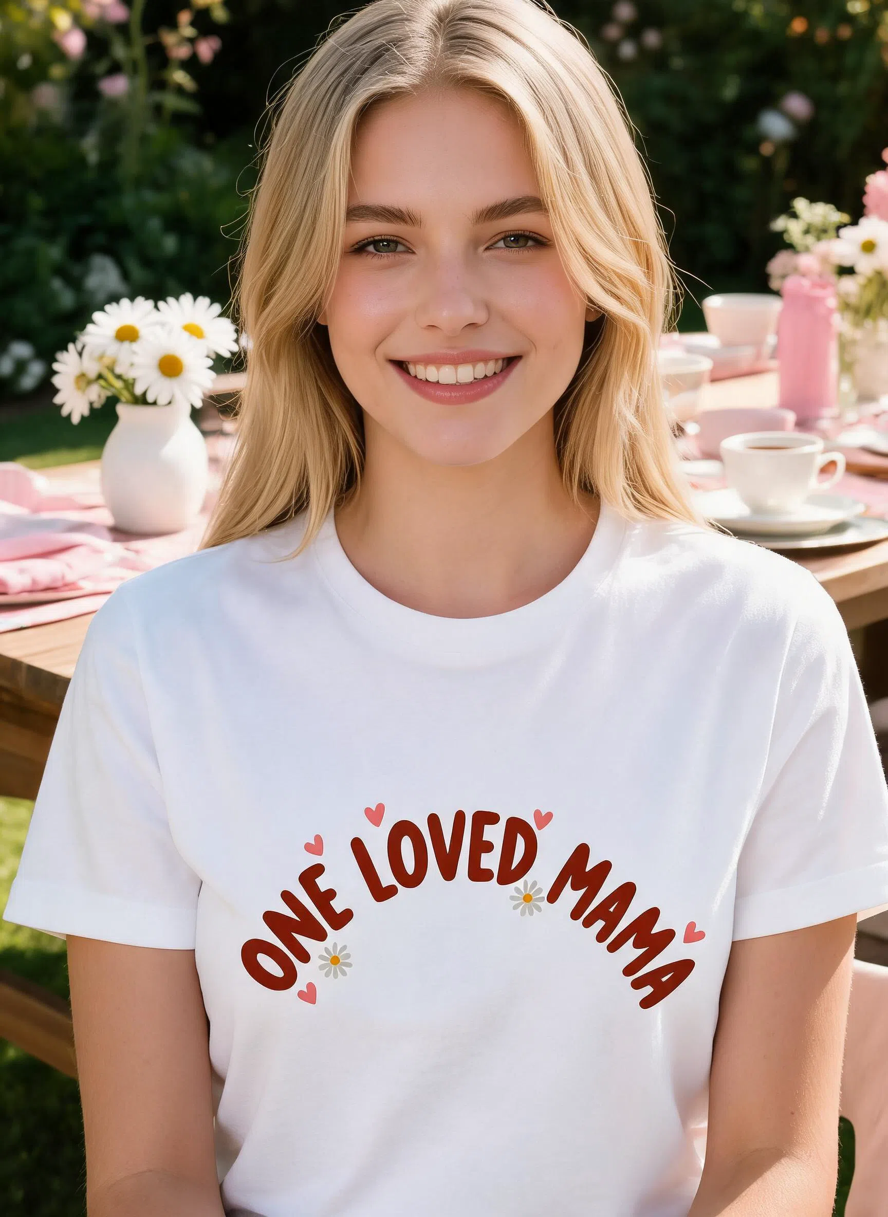 Chemise Fête des Mères One Loved Mama - Texte Personnalisé Cadeau Floral — Blanc