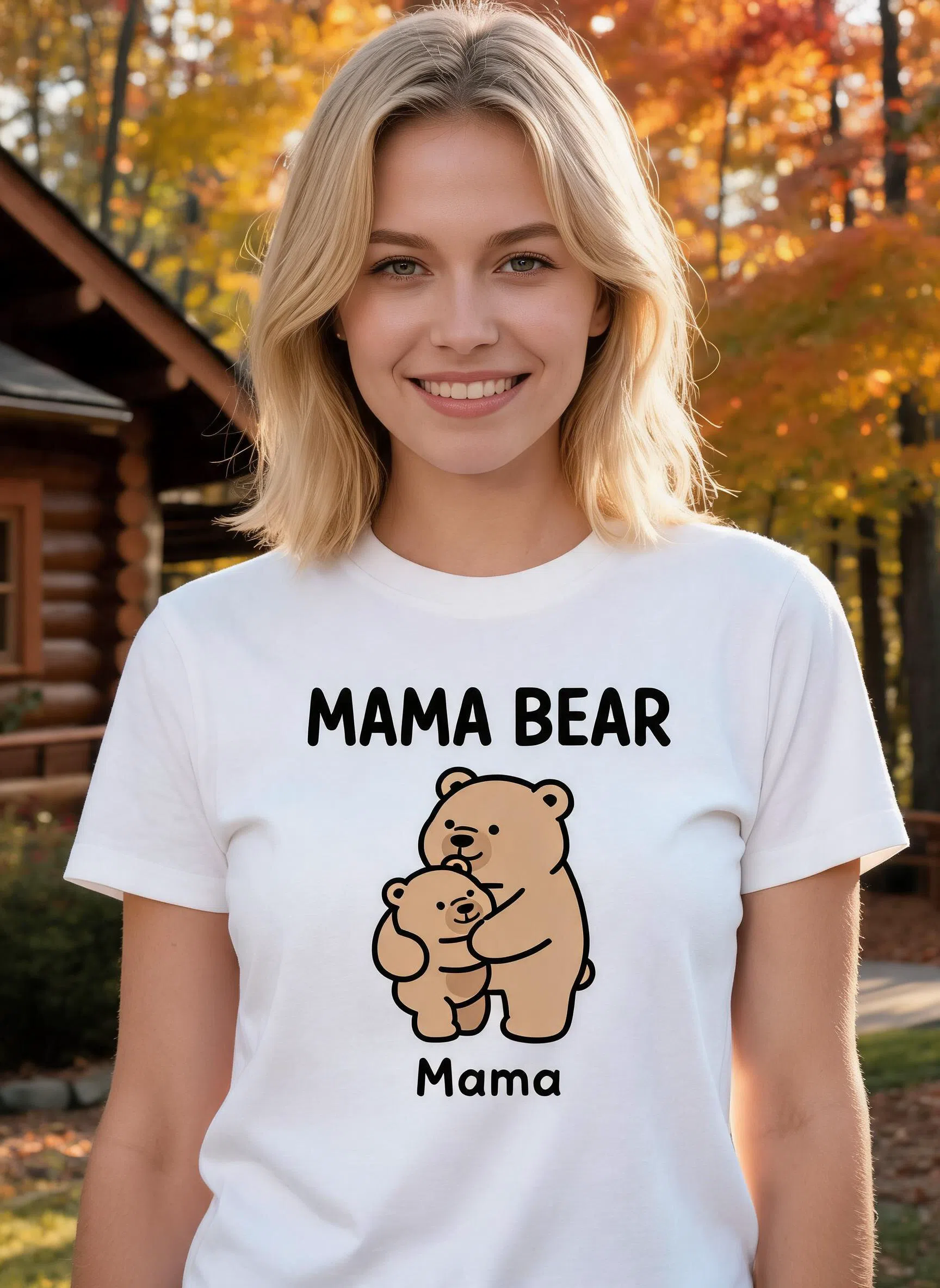 Mama Bear Personalized Mother's Day Shirt - Custom Name Cartoon Gift for Mom — White