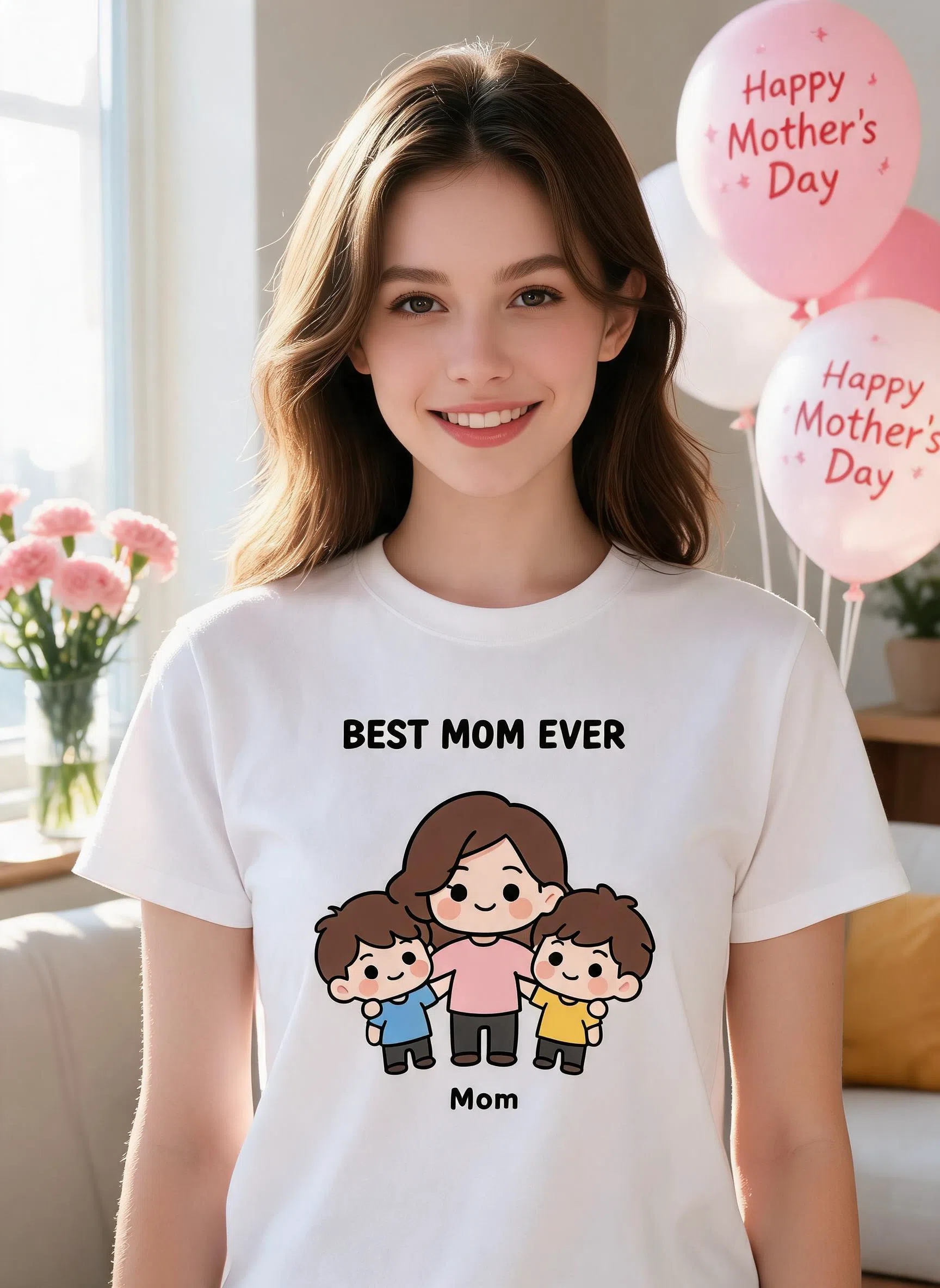 Beste Mama aller Zeiten Personalisiertes Foto Muttertag-Shirt - Cartoon-Geschenk mit individuellem Namen — Weiß