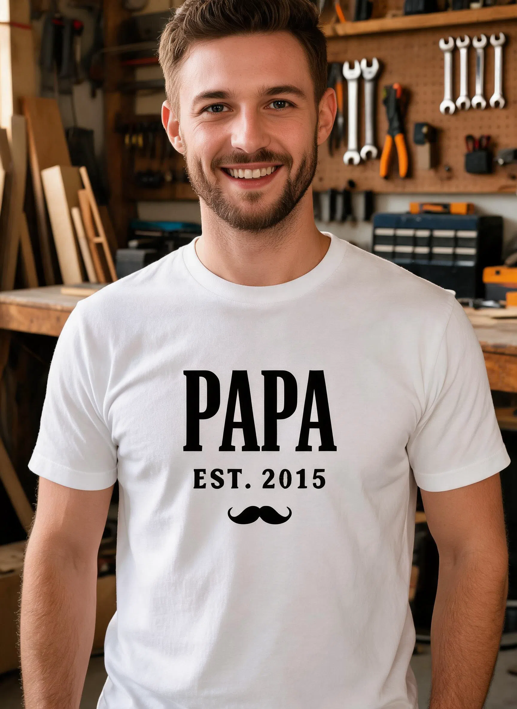 Papa Est. Personalized Father's Day Shirt - Custom Year New Dad Gift — White