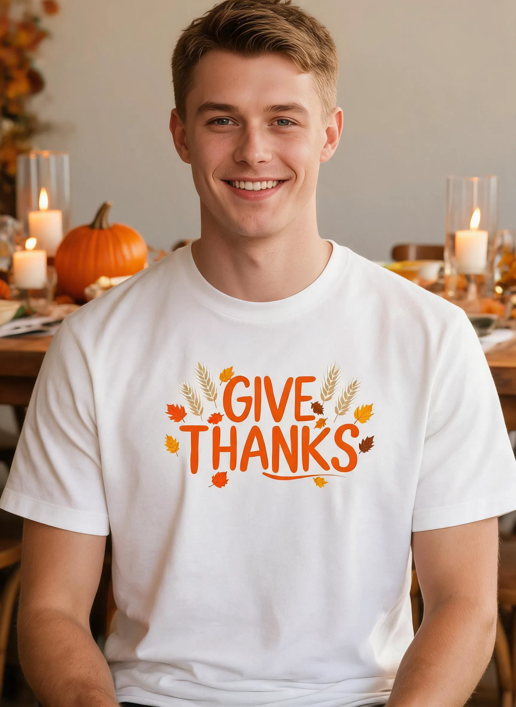 Give Thanks Thanksgiving Shirt - Custom Text Fall Leaves Gift — White