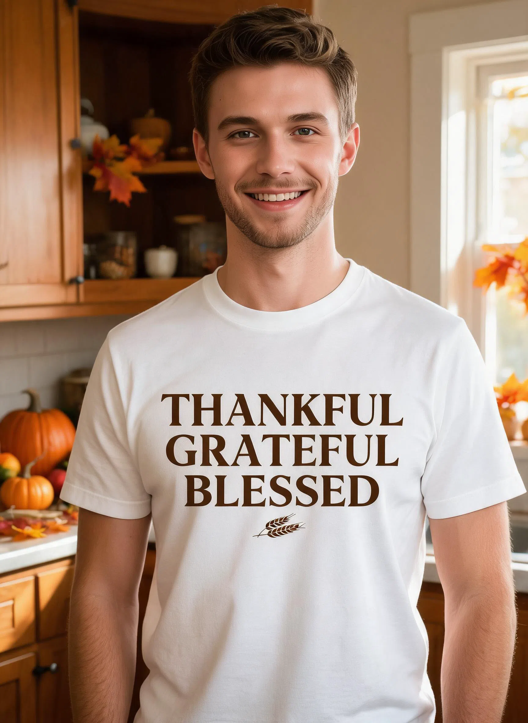 Thankful Grateful Blessed Thanksgiving Shirt - Custom Text Fall Gift — White