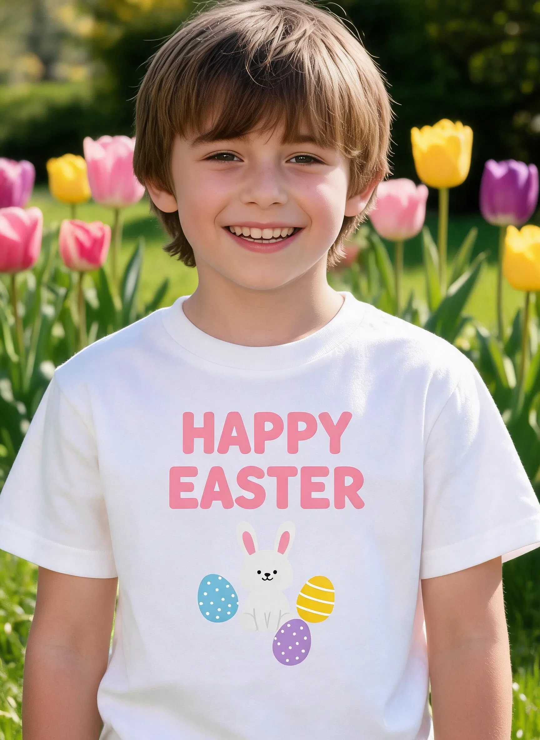 Happy Easter Shirt - Custom Text Pastel Bunny Egg Gift — White