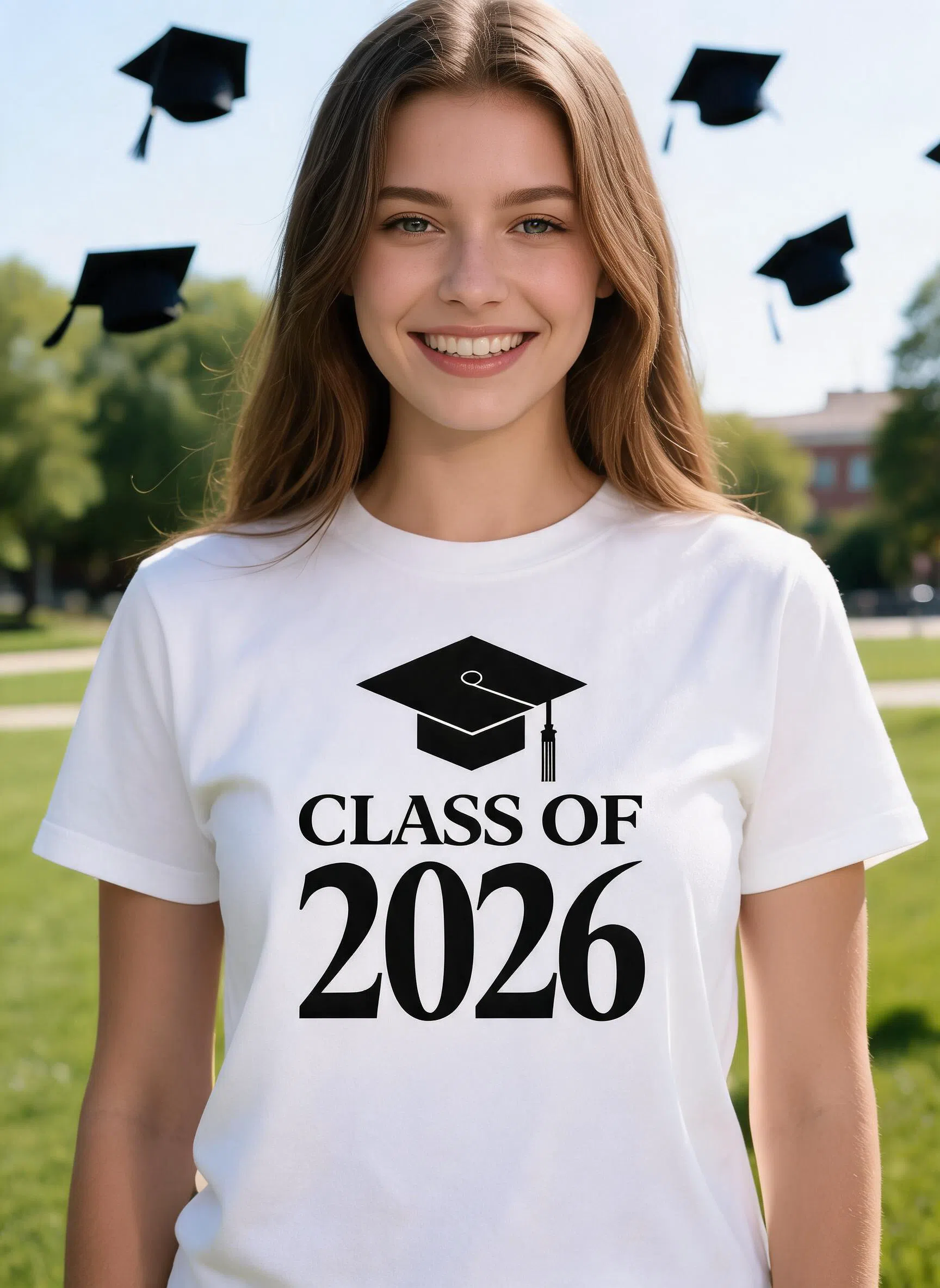 Class Of 2026 Graduation Shirt - Custom Year Grad Cap Gift — White