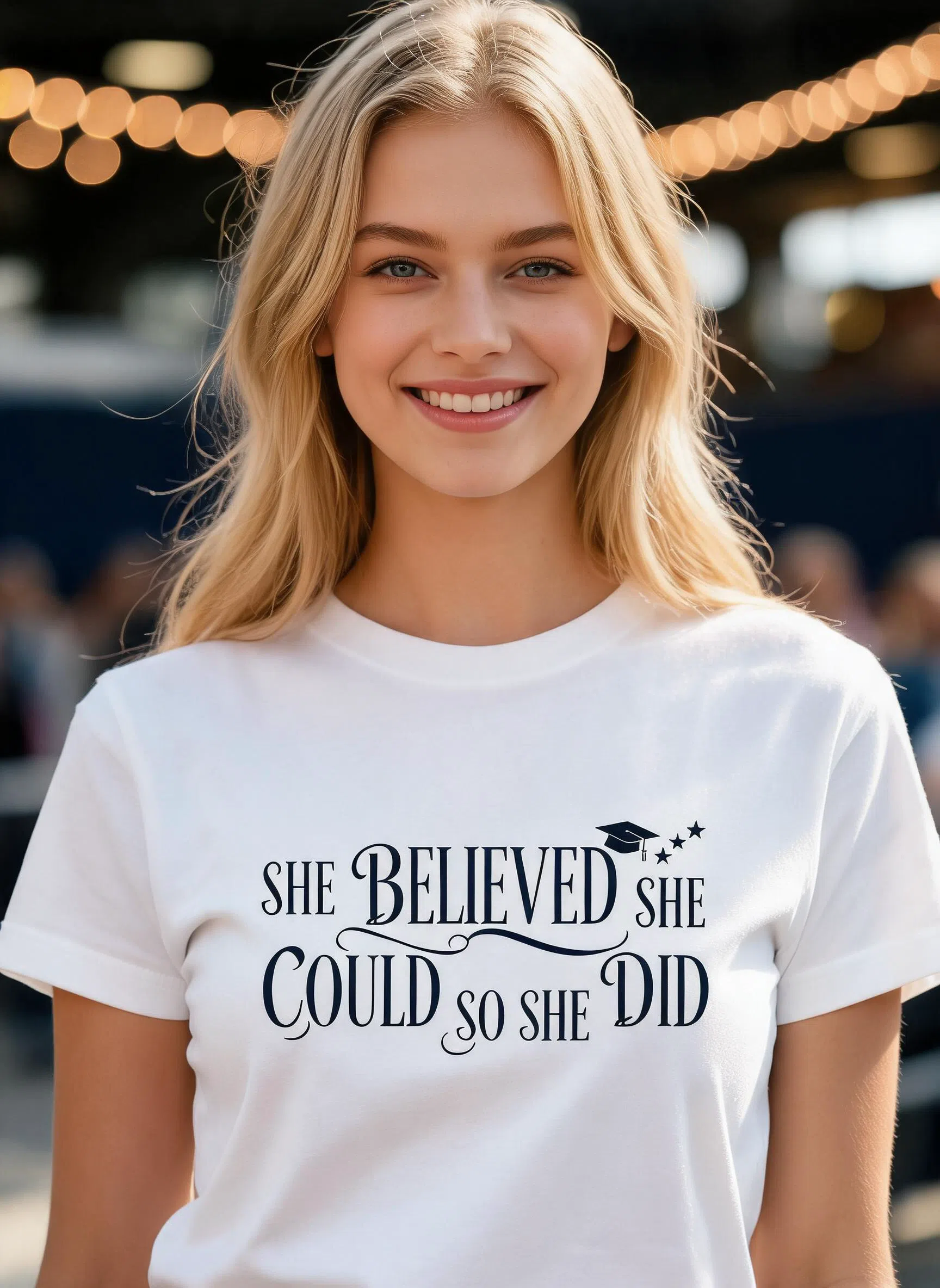 She Believed She Could Graduation Shirt - Custom Text Grad Gift for Her — White